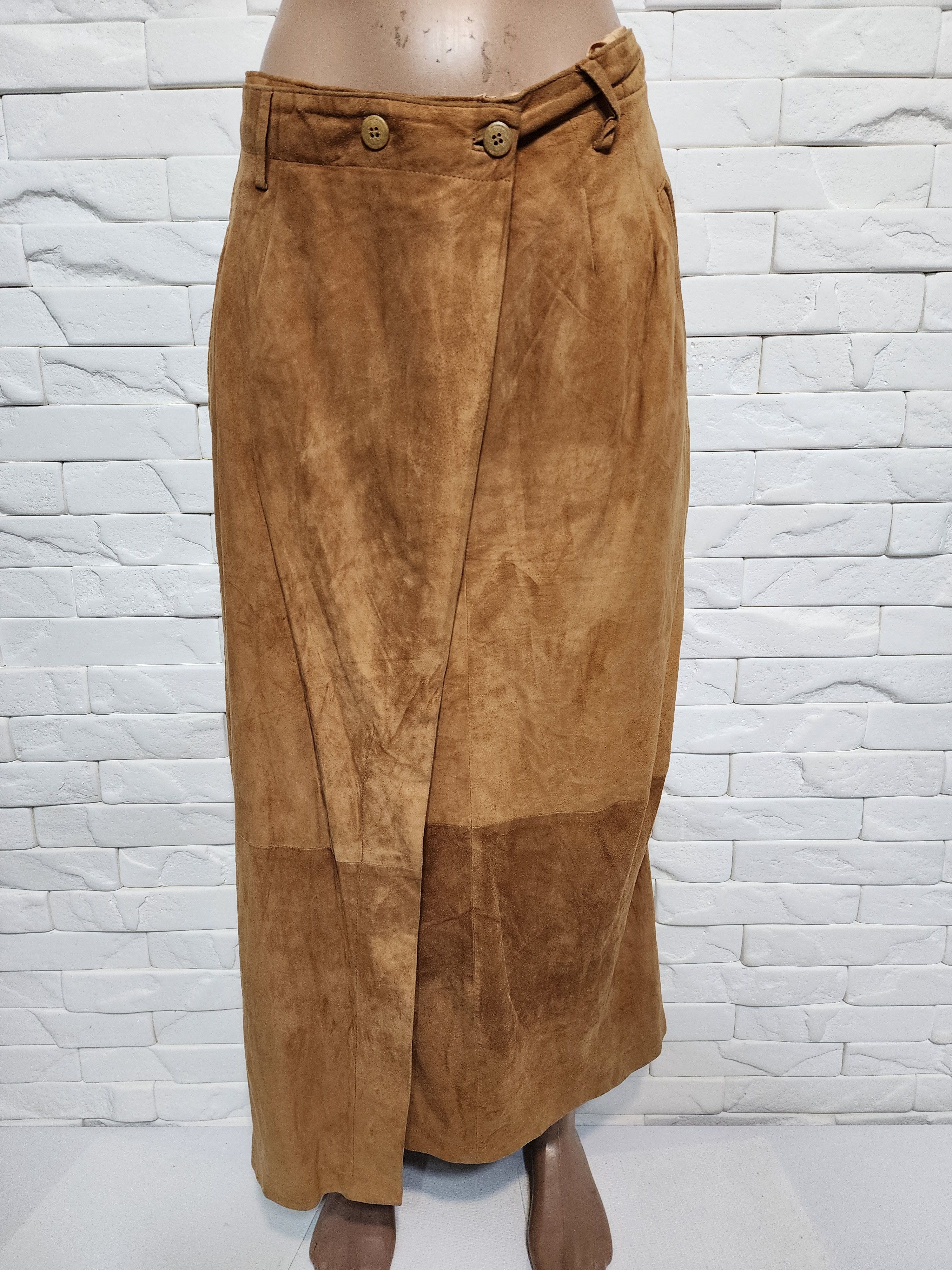 Genuine Leather Brown Suede Leather Skirt Size 33" - 1 Thumbnail