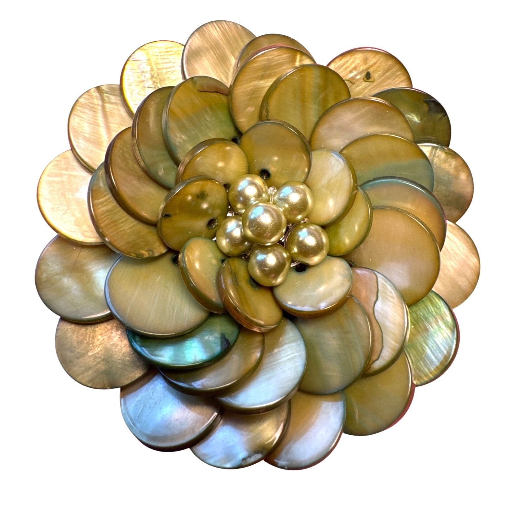 Vintage Abalone Mother of Pearl Dahlia Cluster Flower Brooch Green Size ONE SIZE - 2 Thumbnail
