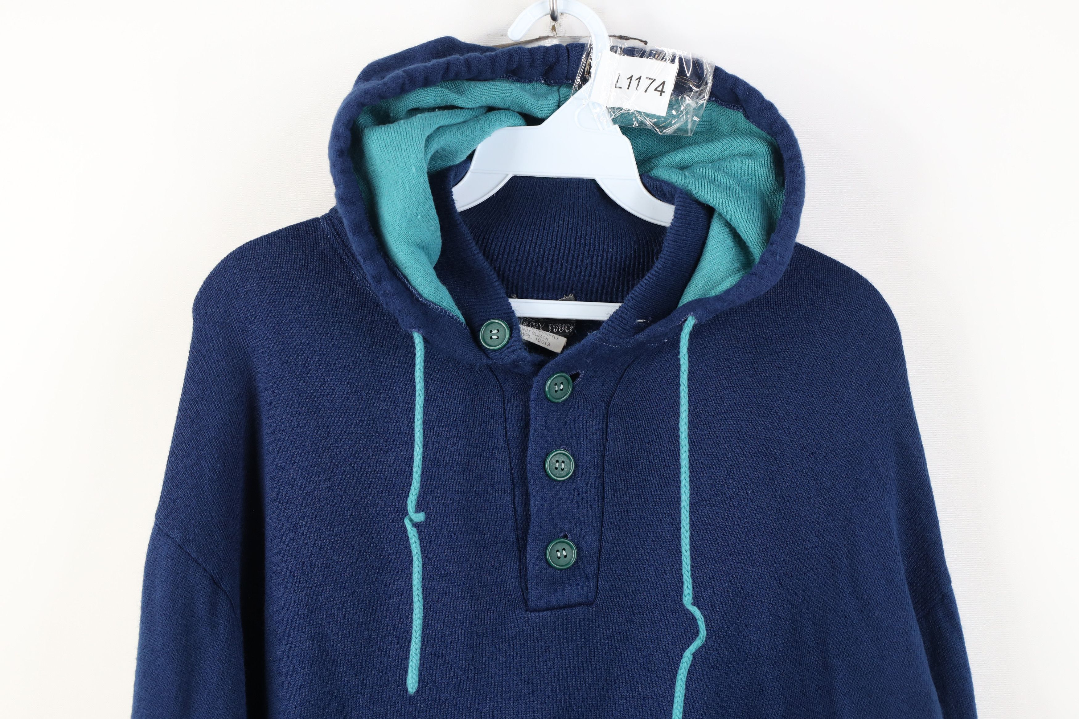 Vintage Vintage 70s Streetwear Hood Knit Hoodie Sweater Blue USA Size US L / EU 52-54 / 3 - 2 Thumbnail