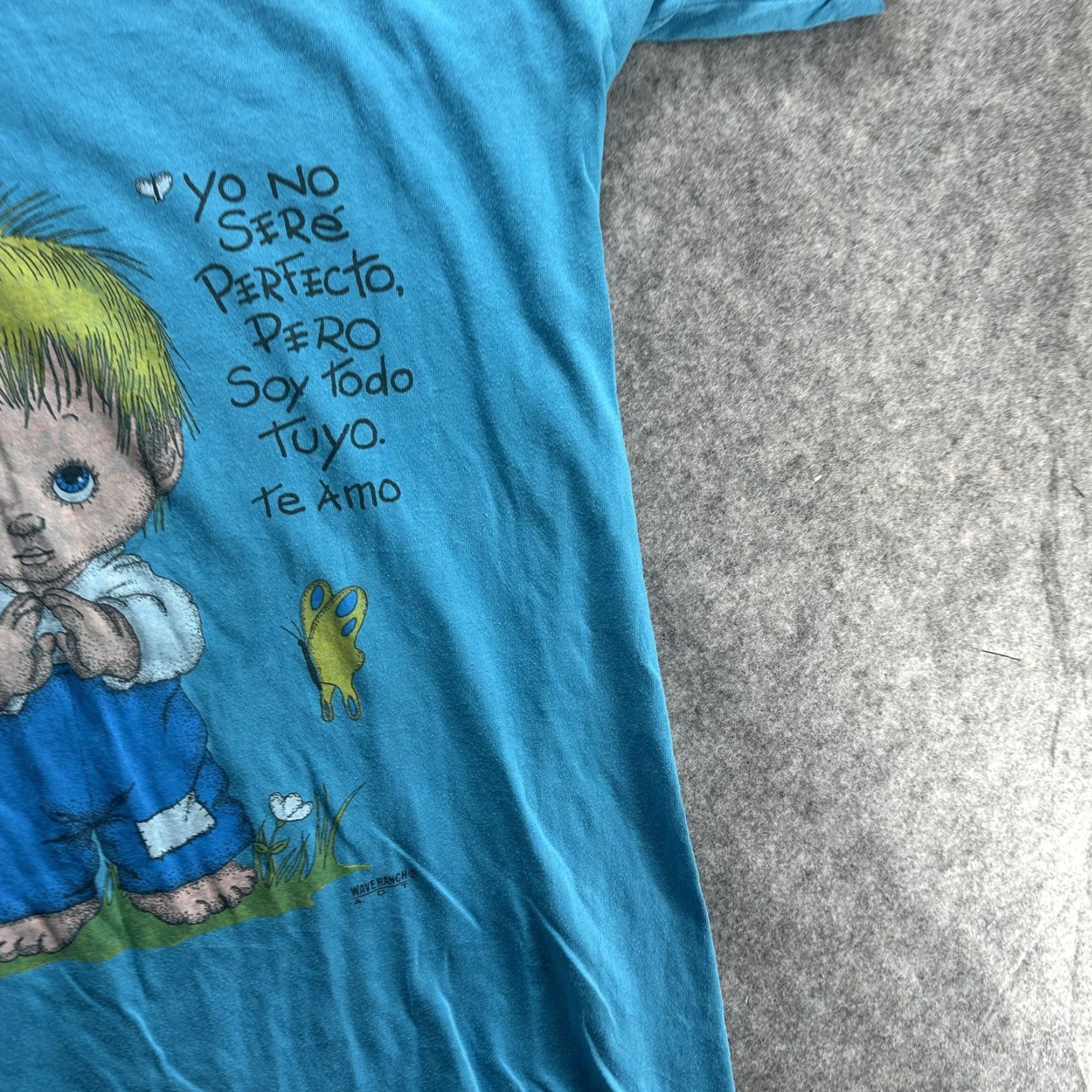 Vintage VINTAGE America T-Shirt Mens 2XL Blue V-Neck Graphic Print Te Amo Kid Cartoon 90s USA Polyester Cotton Mens Size US XXL / EU 58 / 5 - 5 Thumbnail