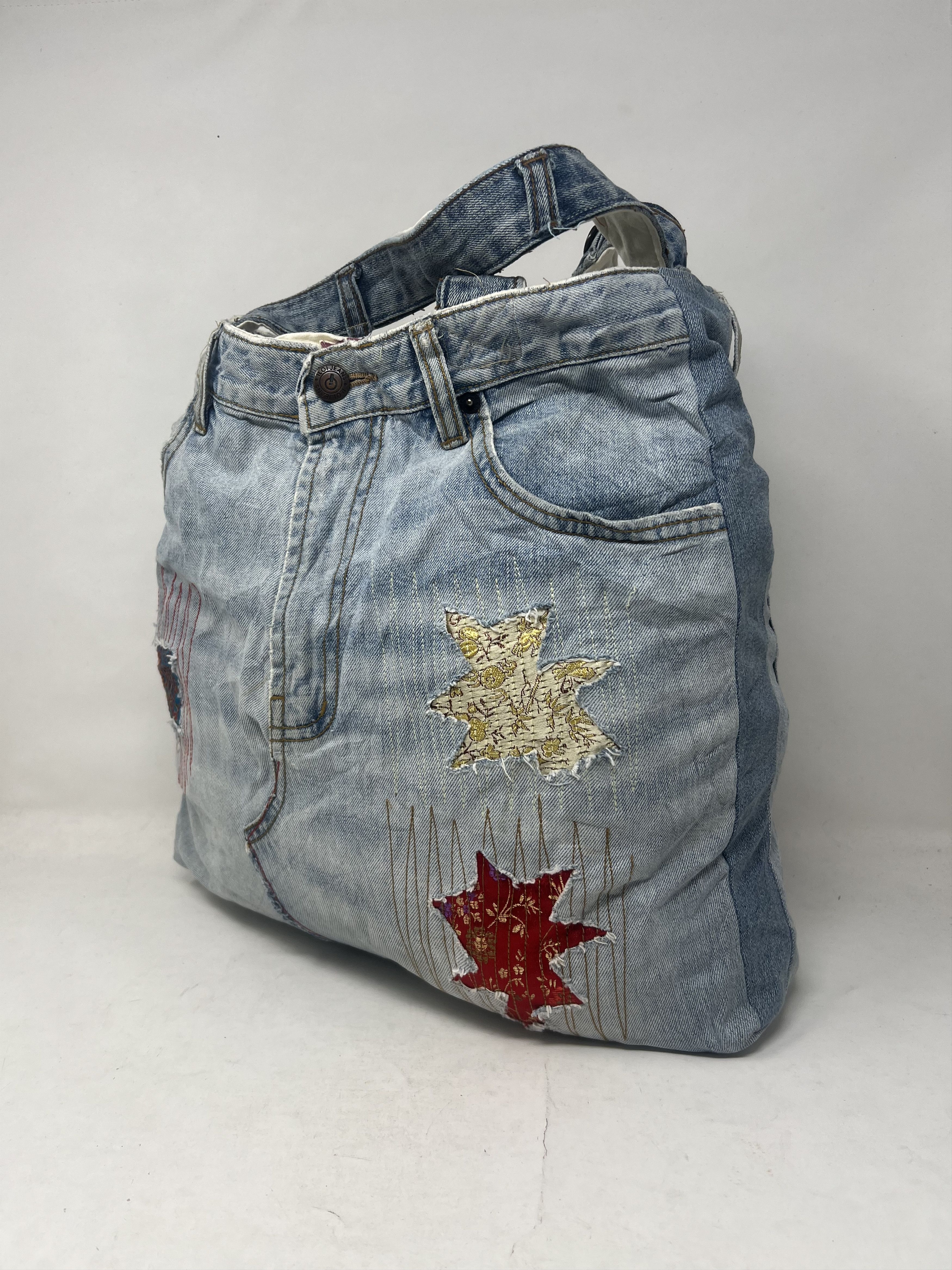 Japanese Brand Patchwork Denim Distressed Style Tote Bag Size ONE SIZE - 2 Thumbnail