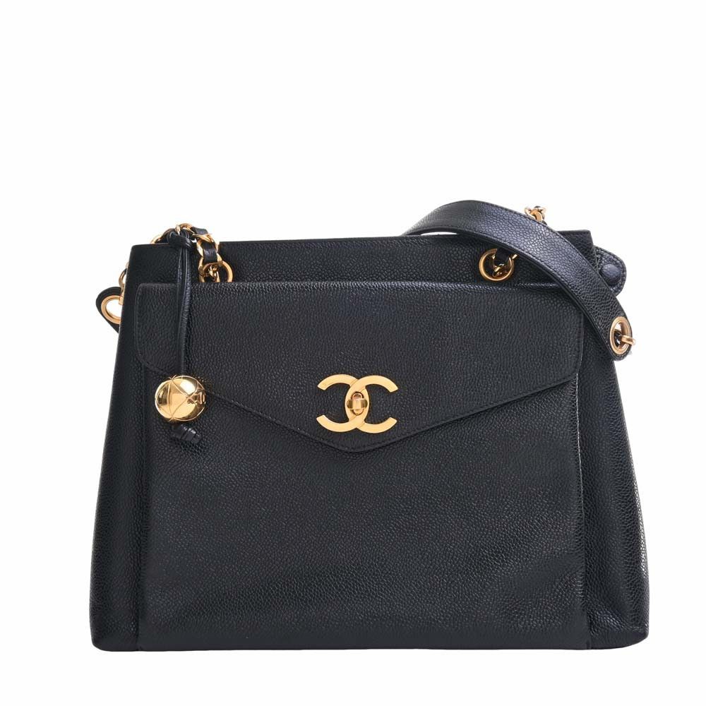 Chanel Caviar Skin Coco Mark Shoulder Bag Black