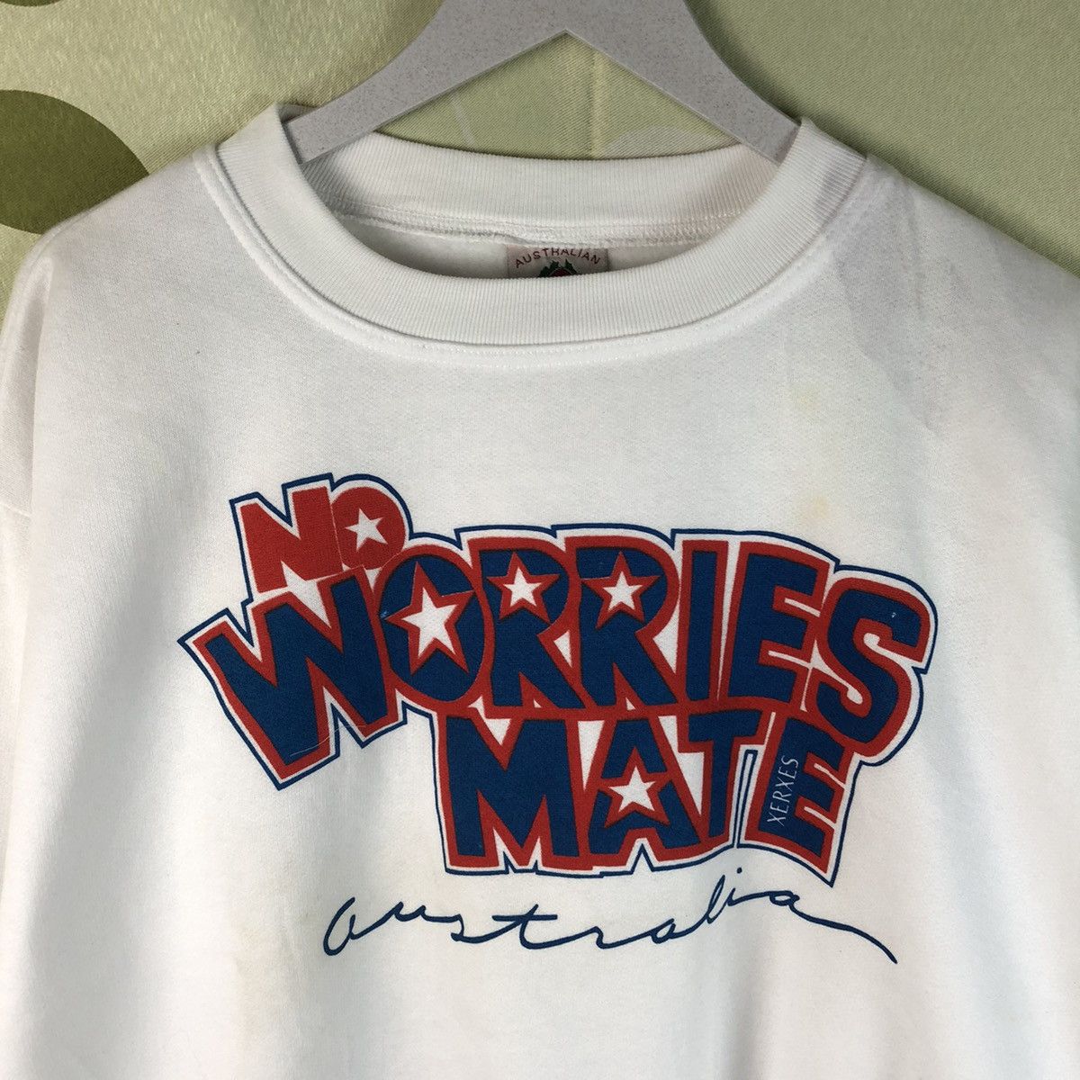 Vintage No Worries Mate White Sweatshirt #7460 Size US M / EU 48-50 / 2 - 9 Thumbnail