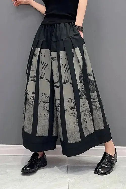 Japanese Brand Print Wide Leg Pants Woman Korea 2023 Spring New Size 32" / US 10 / IT 46 - 4 Thumbnail