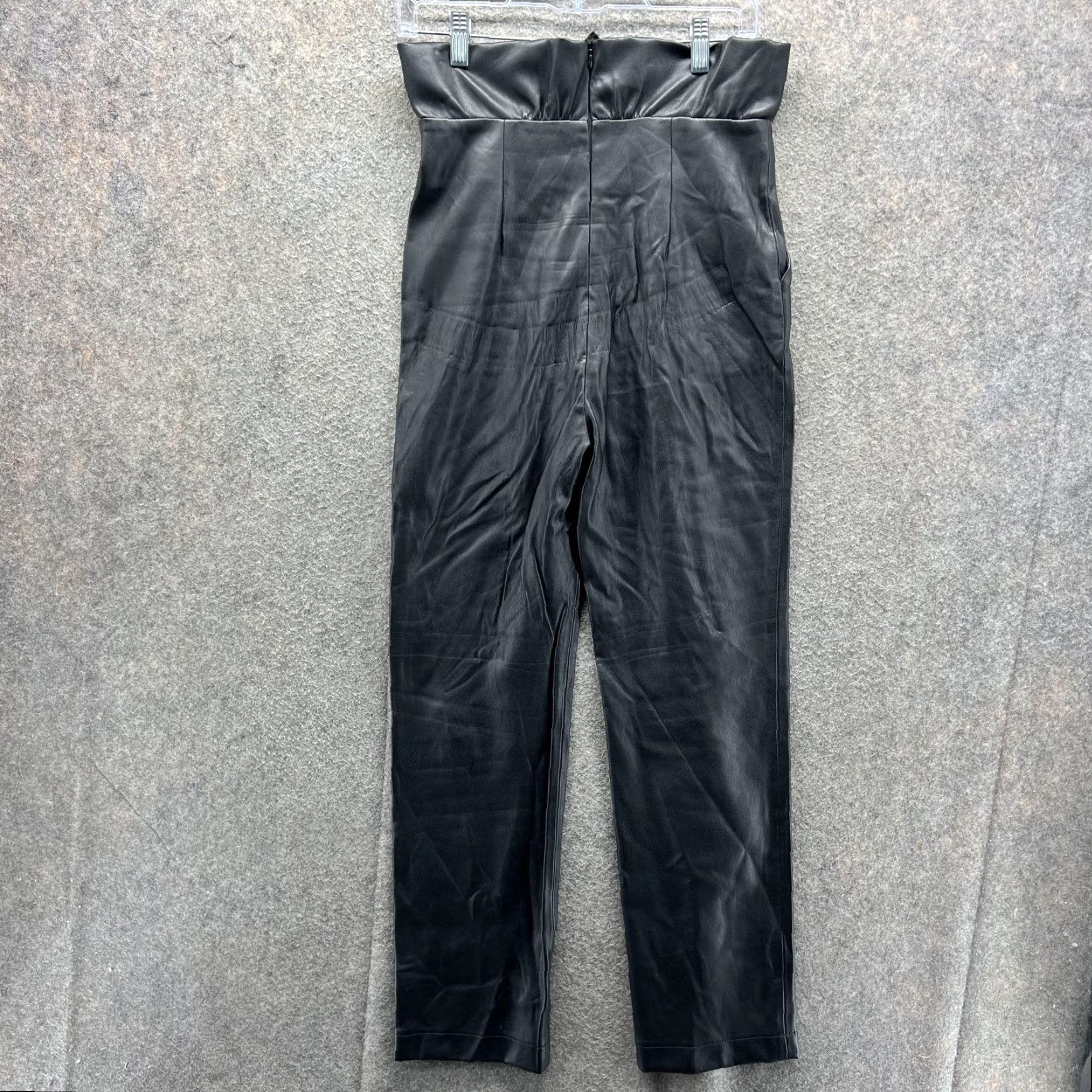 ALEXIS VINTAGE Alexis Pants Womens XS Black Leather High Waist Paperbag Tapered Leg Dressy Size 26" / US 2 / IT 38 - 2 Thumbnail