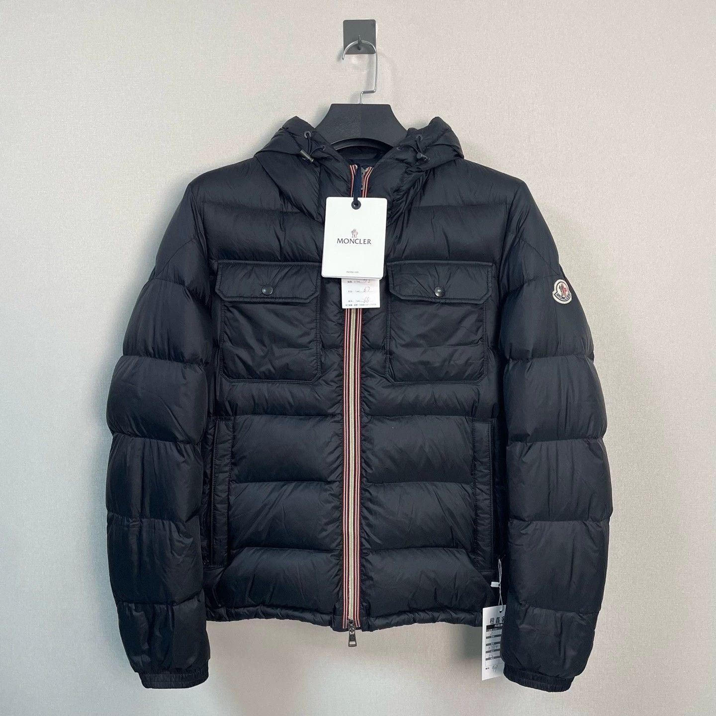 Moncler black striped front pocket down jacket Size US M / EU 48-50 / 2 - 1 Thumbnail