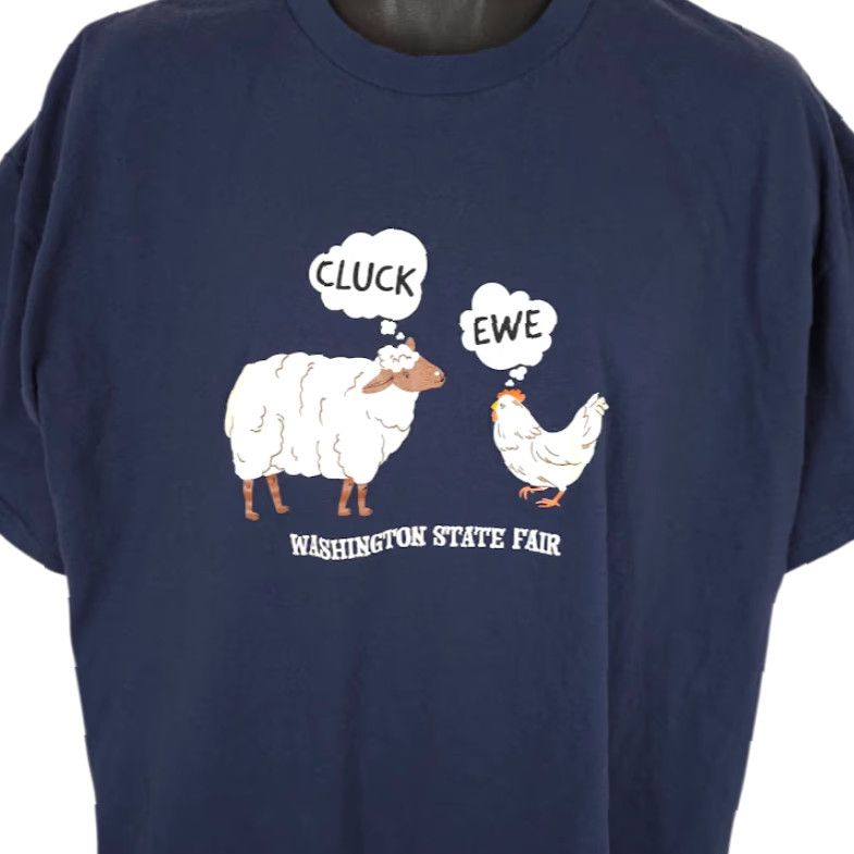Port & Company Washington State Fair T Shirt Mens 2XL Blue Cluck Ewe Sheep Chicken Port & Company Size US XXL / EU 58 / 5 - 2 Thumbnail