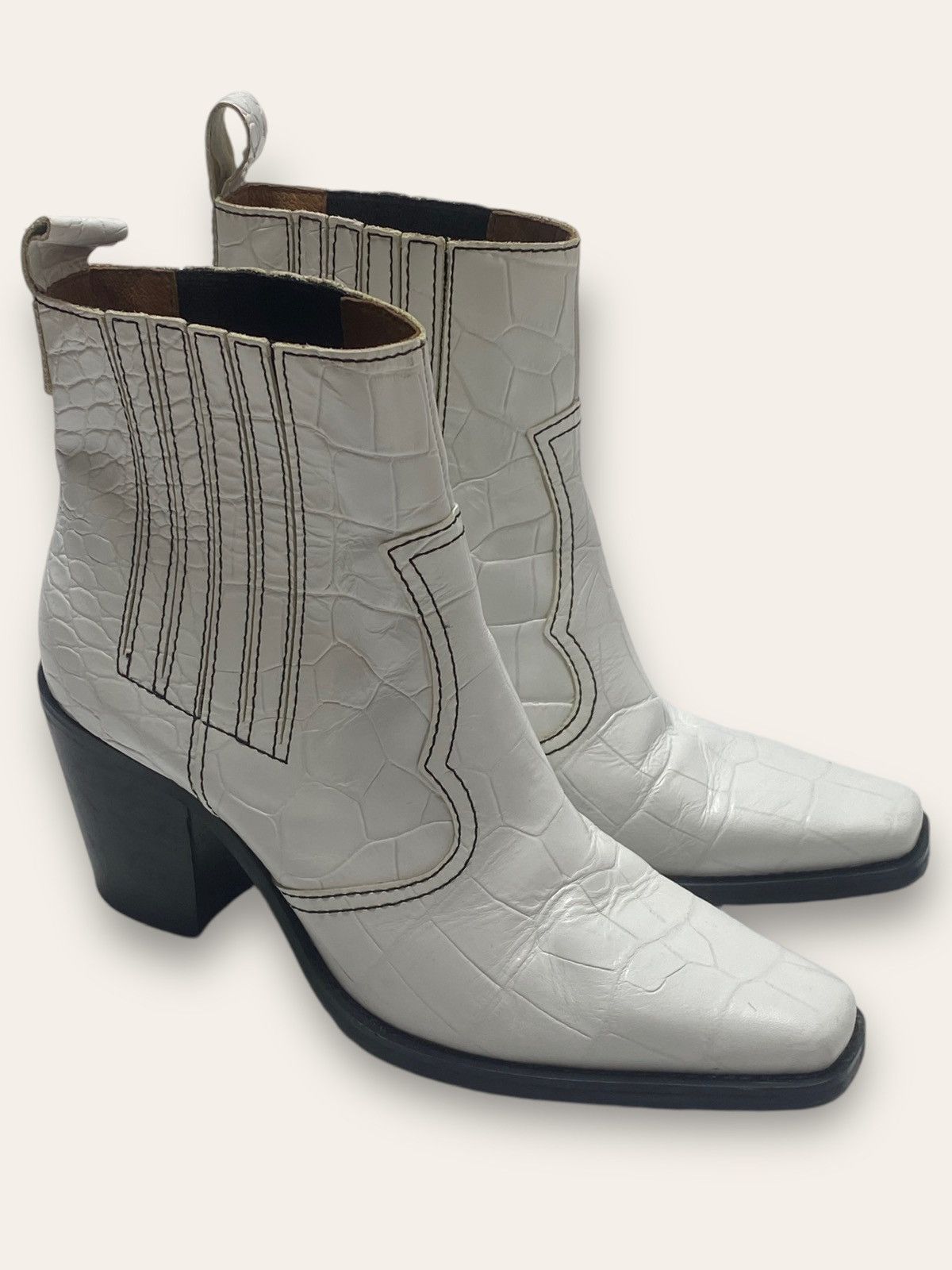 Vintage GANNI Leather White Chelsea High Top Cowboy Boots