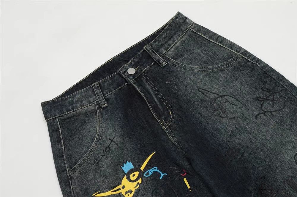 Japanese Brand × Jean Graffiti straight hiphop trend loose washed distressed jeans Size US 32 / EU 48 - 3 Thumbnail