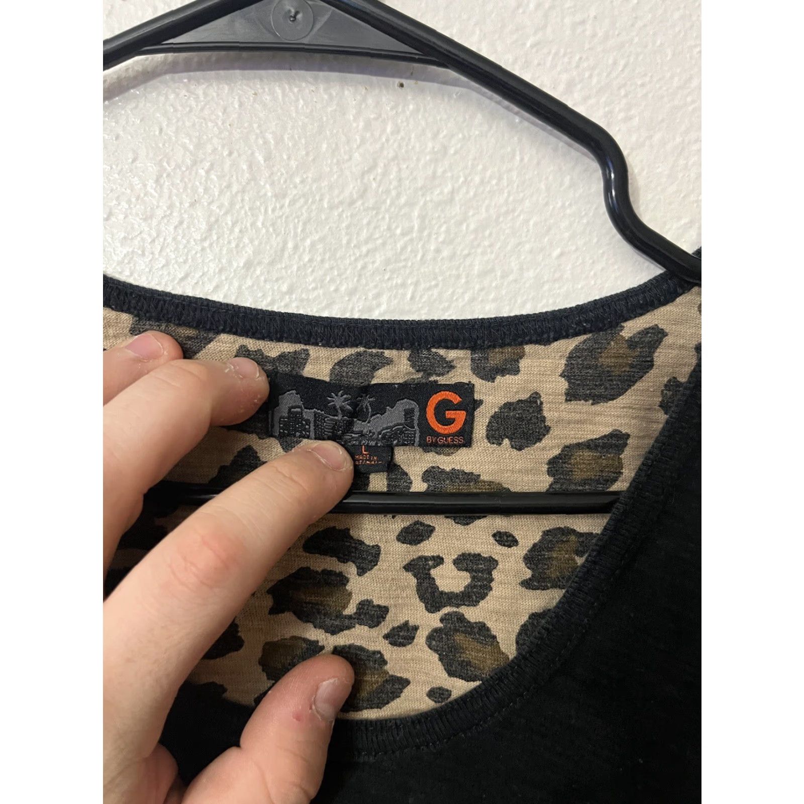 Guess VINTAGE G by GUESS Women's Tank Top Sleeveless Size L Black Leopard Sheer Print Size L / US 10 / IT 46 - 2 Thumbnail