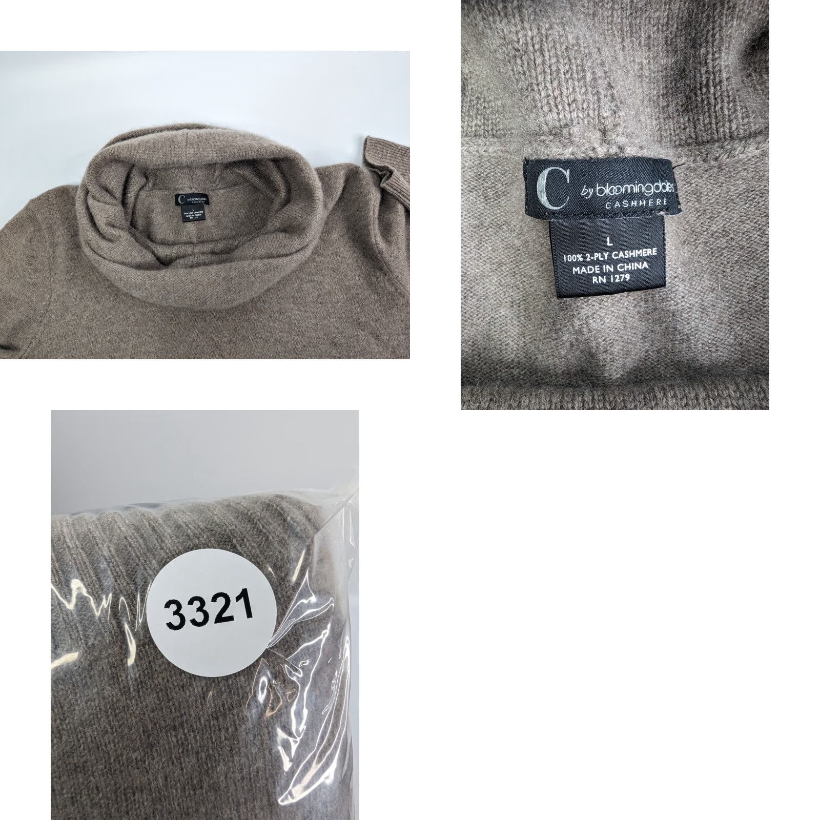 Bloomingdale's C by Bloomingdales Women's Turtle Neck 2-Ply Cashmere Sweater Brown Size Large Size L / US 10 / IT 46 - 8 Thumbnail