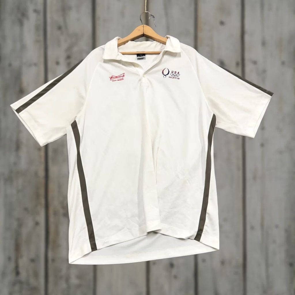 Nike Nike Polo Shirt Men XL 2008 Beijing Budweiser Stained 1/4 Button Up White Size US XL / EU 56 / 4 - 1 Thumbnail