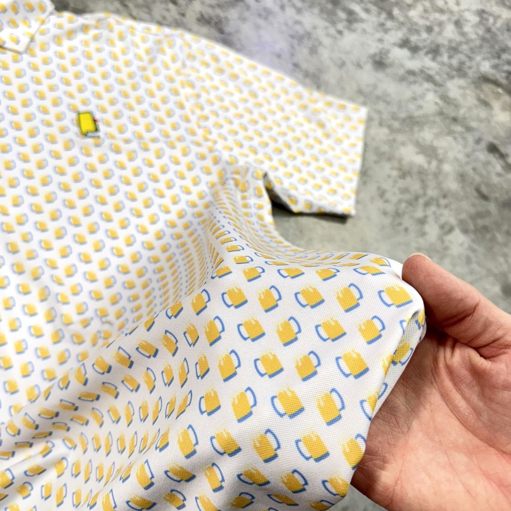 Vintage Turtleson Polo Shirt Mens L White Yellow Golf Print Stretch Breathable Casual Short Sleeve Collared Size US L / EU 52-54 / 3 - 3 Thumbnail