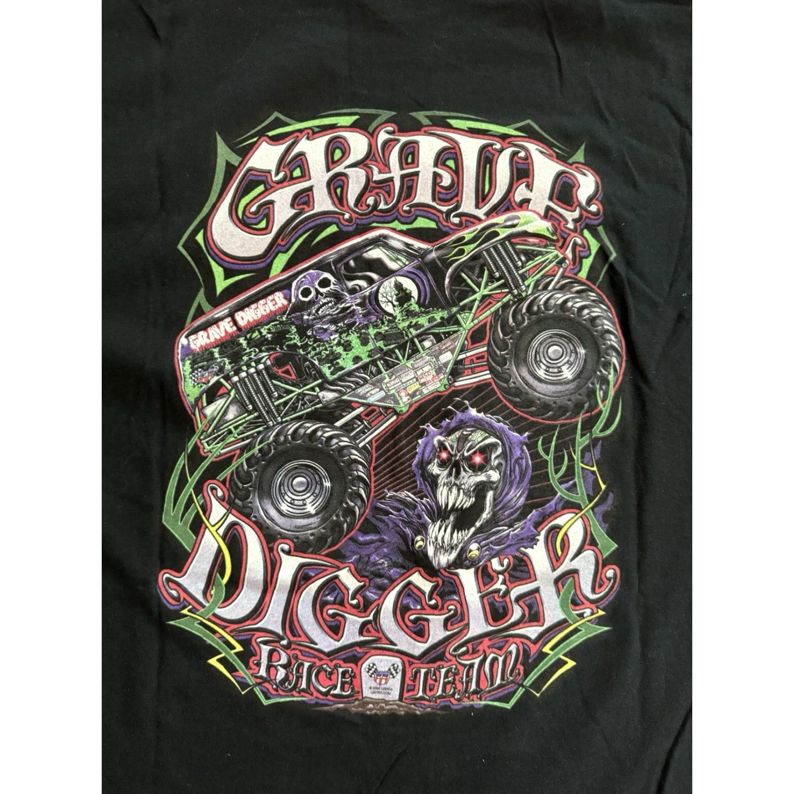 Gildan VINTAGE Grave Digger Racing Team T Shirt XL Dennis Anderson Monster Truck Shirt Mens Black Graphic Print 2000s Halloween Cars Horror Logo Double-Sided Size US XL / EU 56 / 4 - 2 Thumbnail