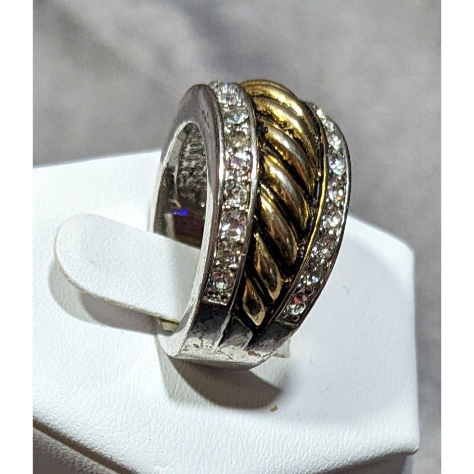 Other Gold Tone Scalloped And Silver Tone Stacked Ring With Rhines Size ONE SIZE - 5 Thumbnail