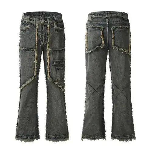 Japanese Brand × Jean Vintage Raw Jeans Trousers y2k holes pockets streetwear Size US 32 / EU 48 - 4 Thumbnail