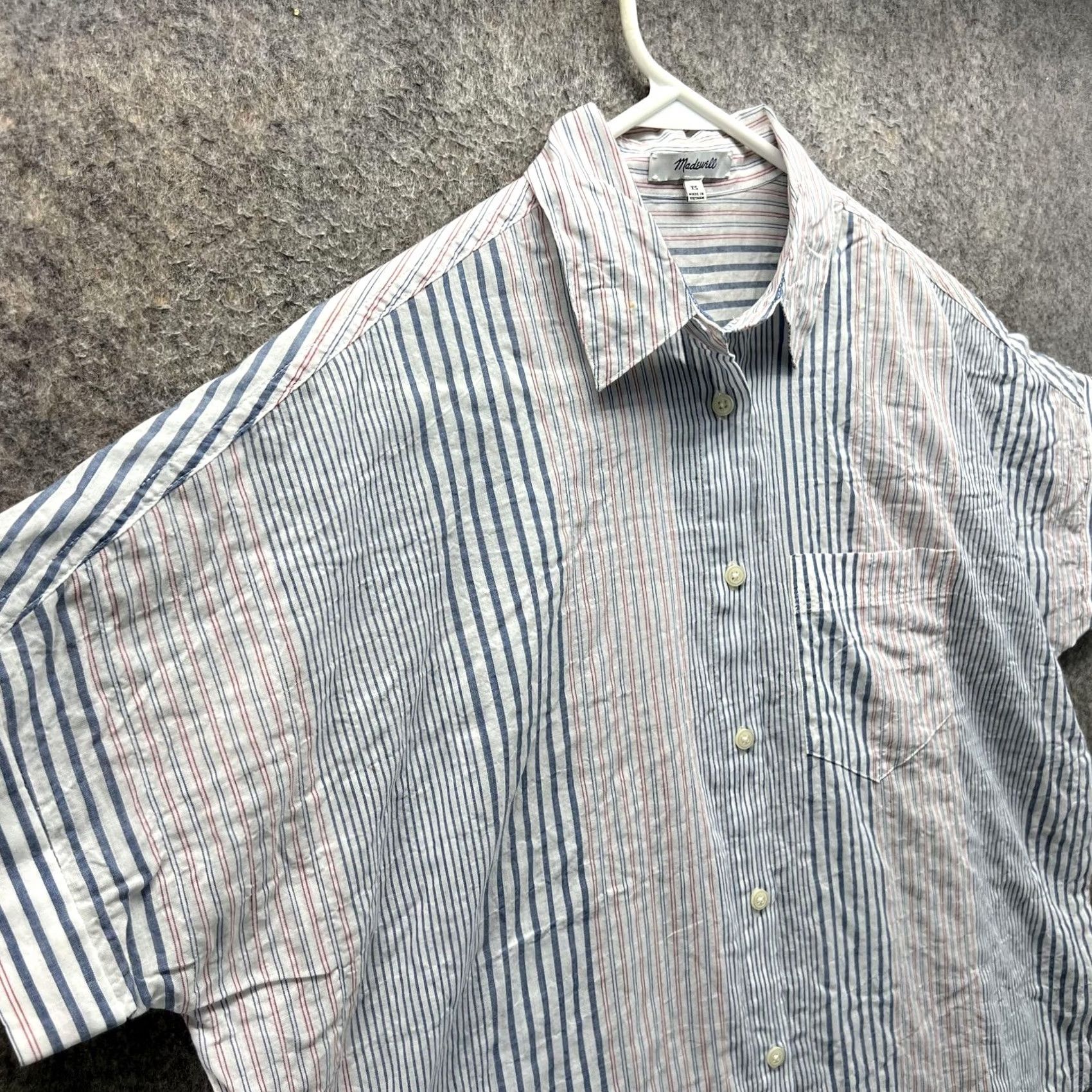 Madewell VINTAGE Madewell Shirt Womens XS White Blue Red Striped Short Sleeve Button Front Hemp Size XS / US 0-2 / IT 36-38 - 3 Thumbnail