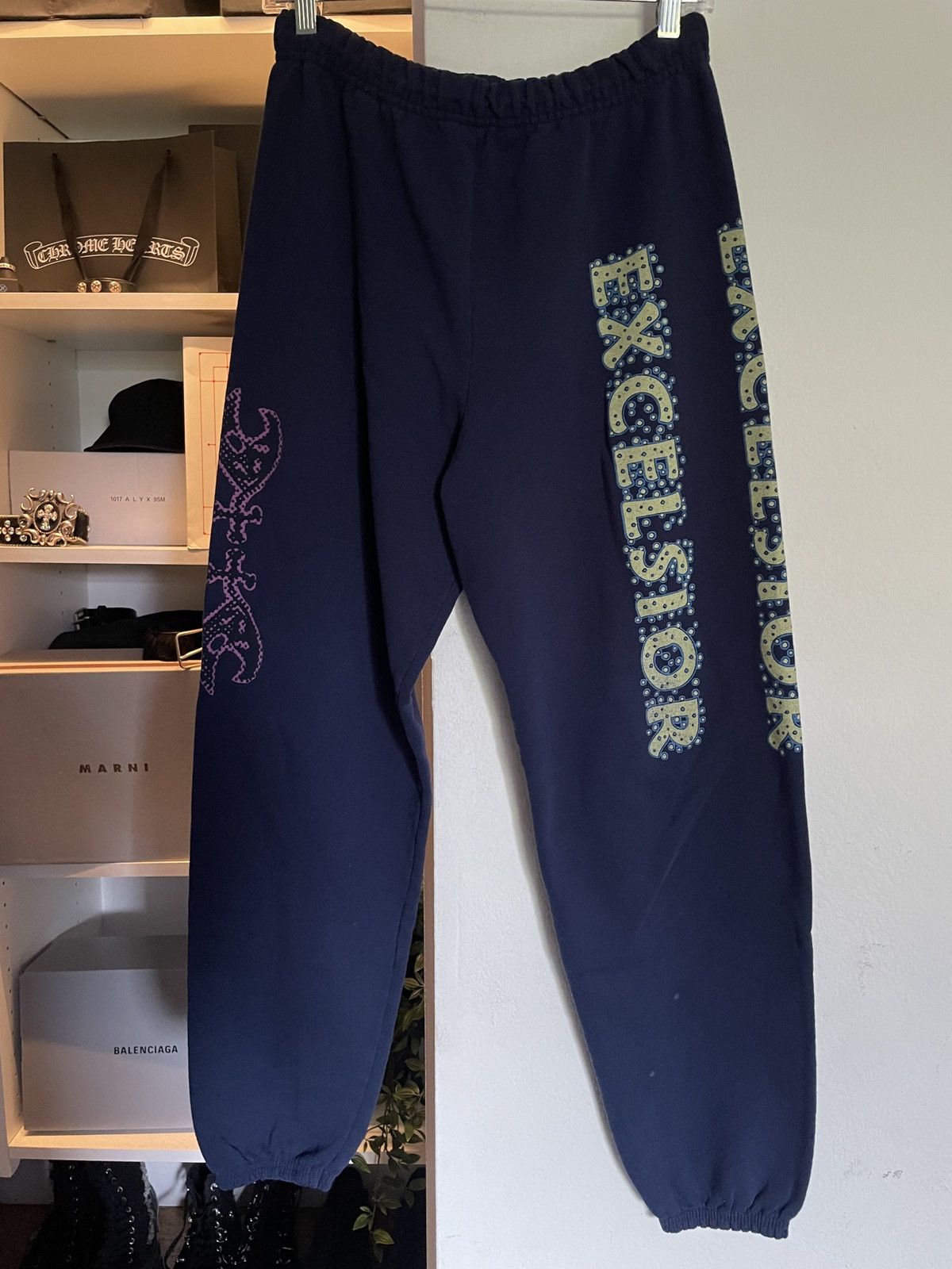 image of Band Tees x Drain Gang Bladee Exeter Excelsior Sweatpants in Purple, Men's (Size 30)