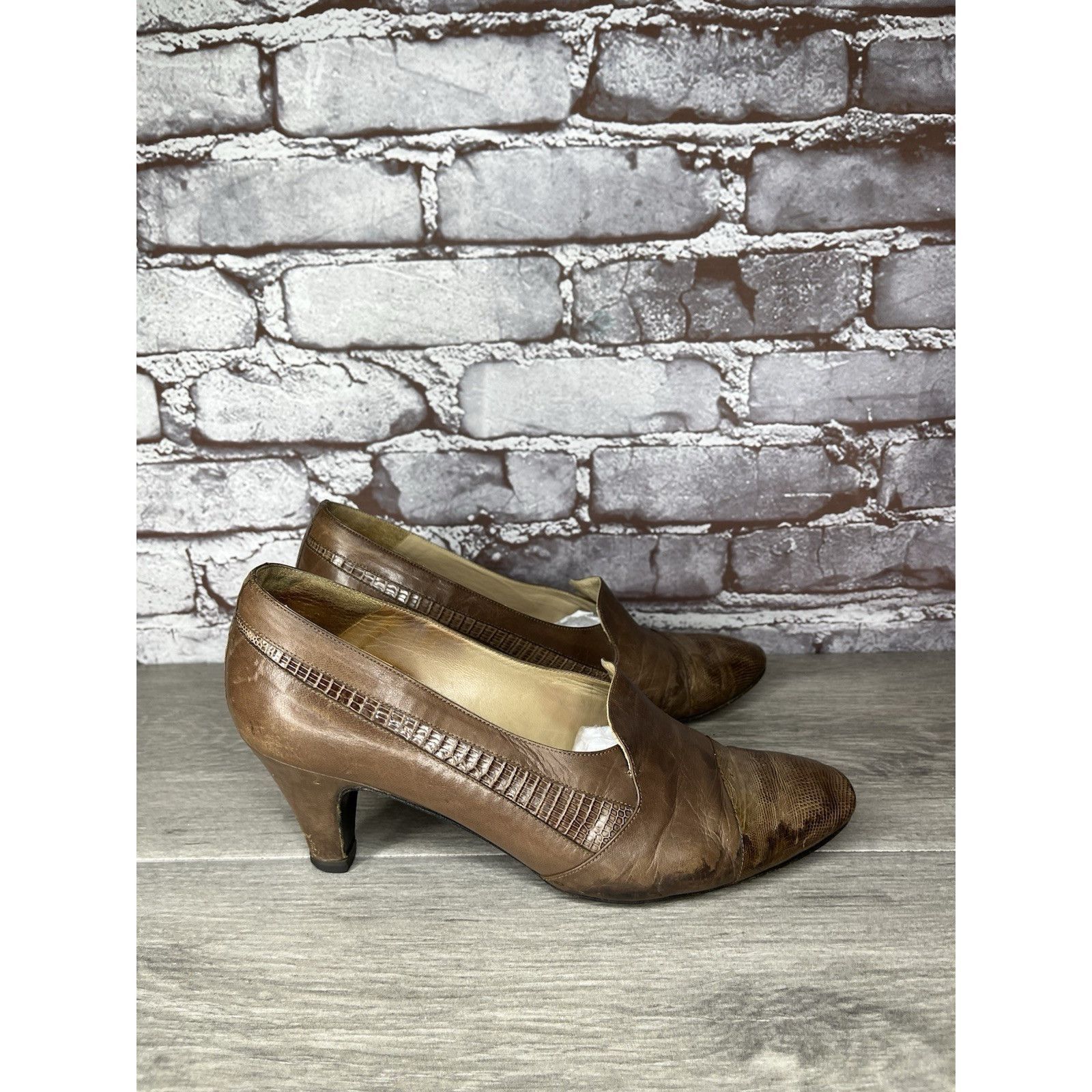 Barena Venezia Donna Laura Venezia Brown Leather Lizard Embossed Cap Toe Dr Size US 9 / IT 39 - 18 Thumbnail
