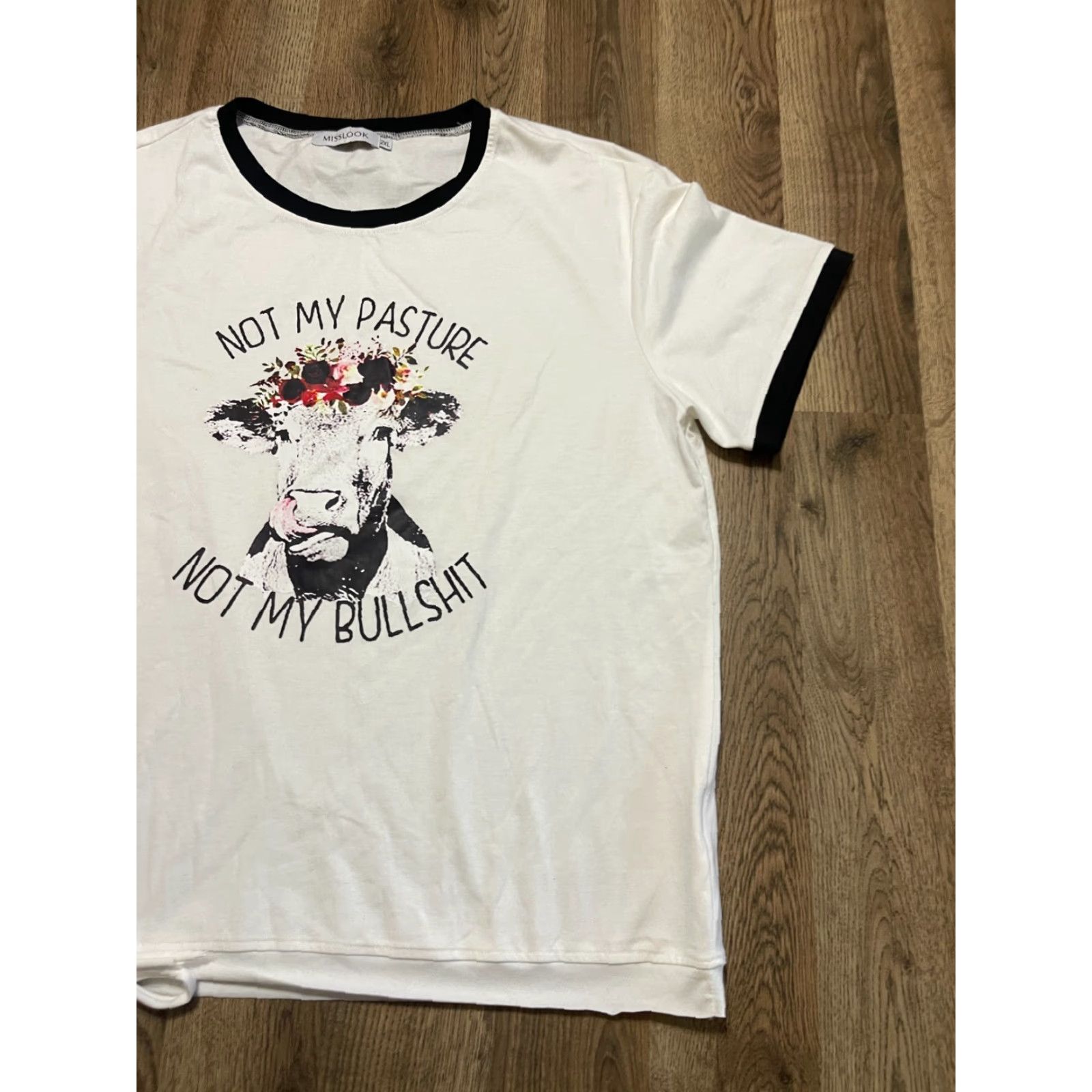 Vintage VINTAGE MissLook Shirt Womens 2XL White Black Not My Pasture Not my Bullshit COW Shirt Mens? Size XXL / US 16-18 / IT 52-54 - 4 Thumbnail