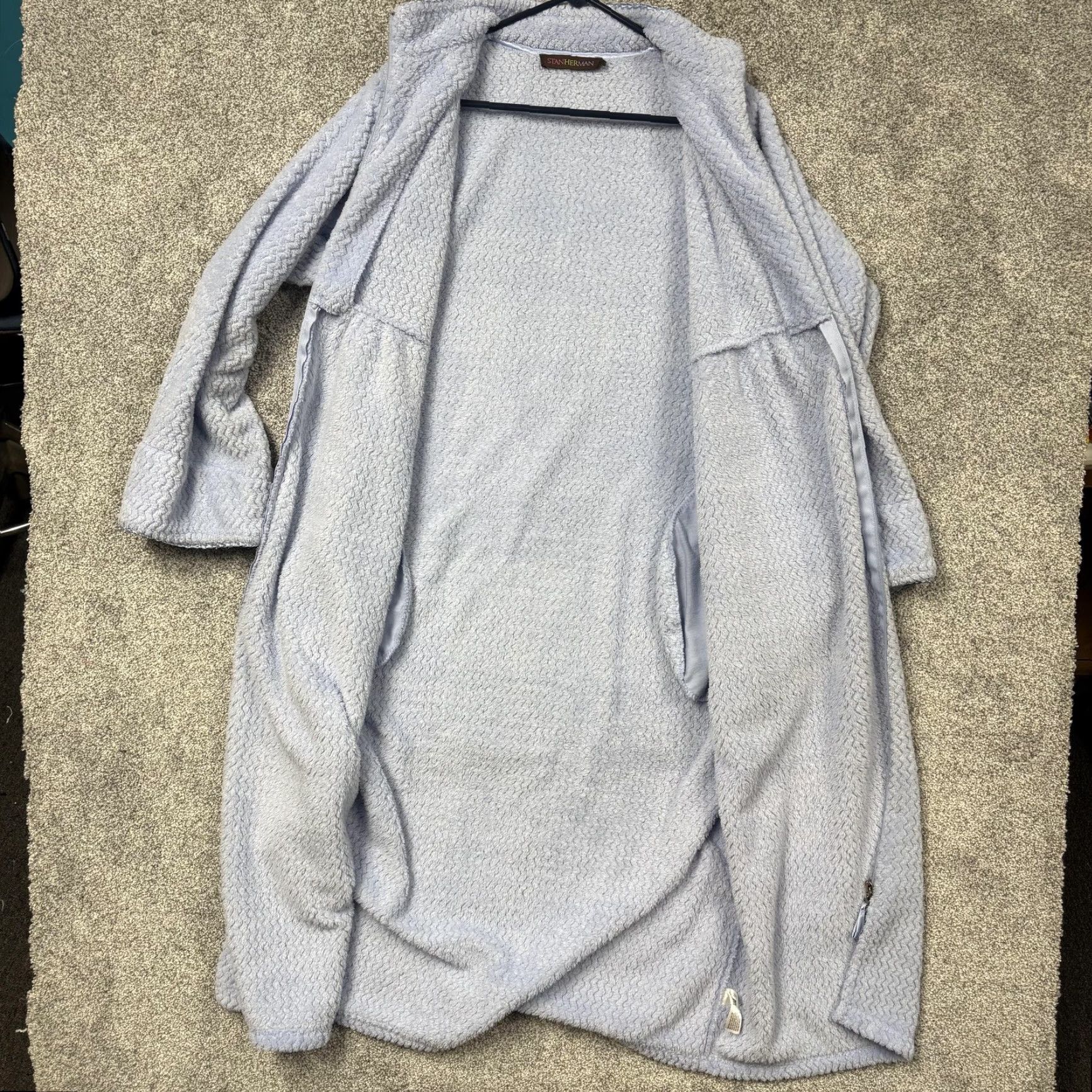 Vintage Stan Herman Robe Women XL Blue Fleece Kaftan Full Zip Mock Neck Lounge Housecoat Size ONE SIZE - 7 Thumbnail