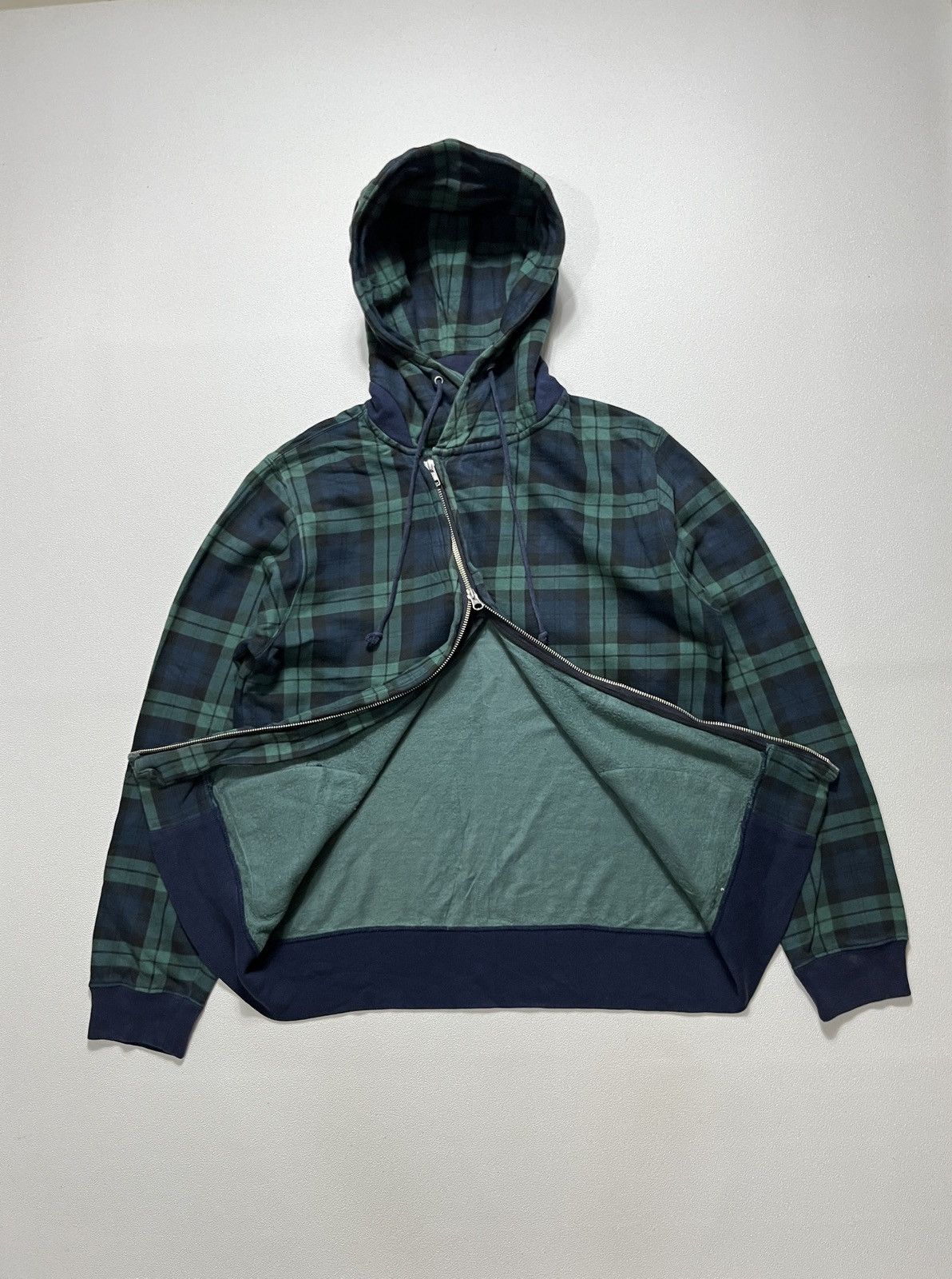 Beams Plus 2000's Beams Asymmetric Wire Hood Zip-Up Check Hooded Jacket Size US L / EU 52-54 / 3 - 5 Thumbnail