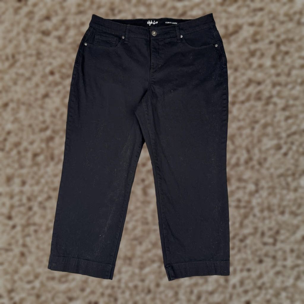 Vintage Style&co Curvy Capri Jeans Womens 12 Black Dark Wash Mid Rise Denim 34x24 Size 34" / US 12 / IT 48 - 1 Thumbnail