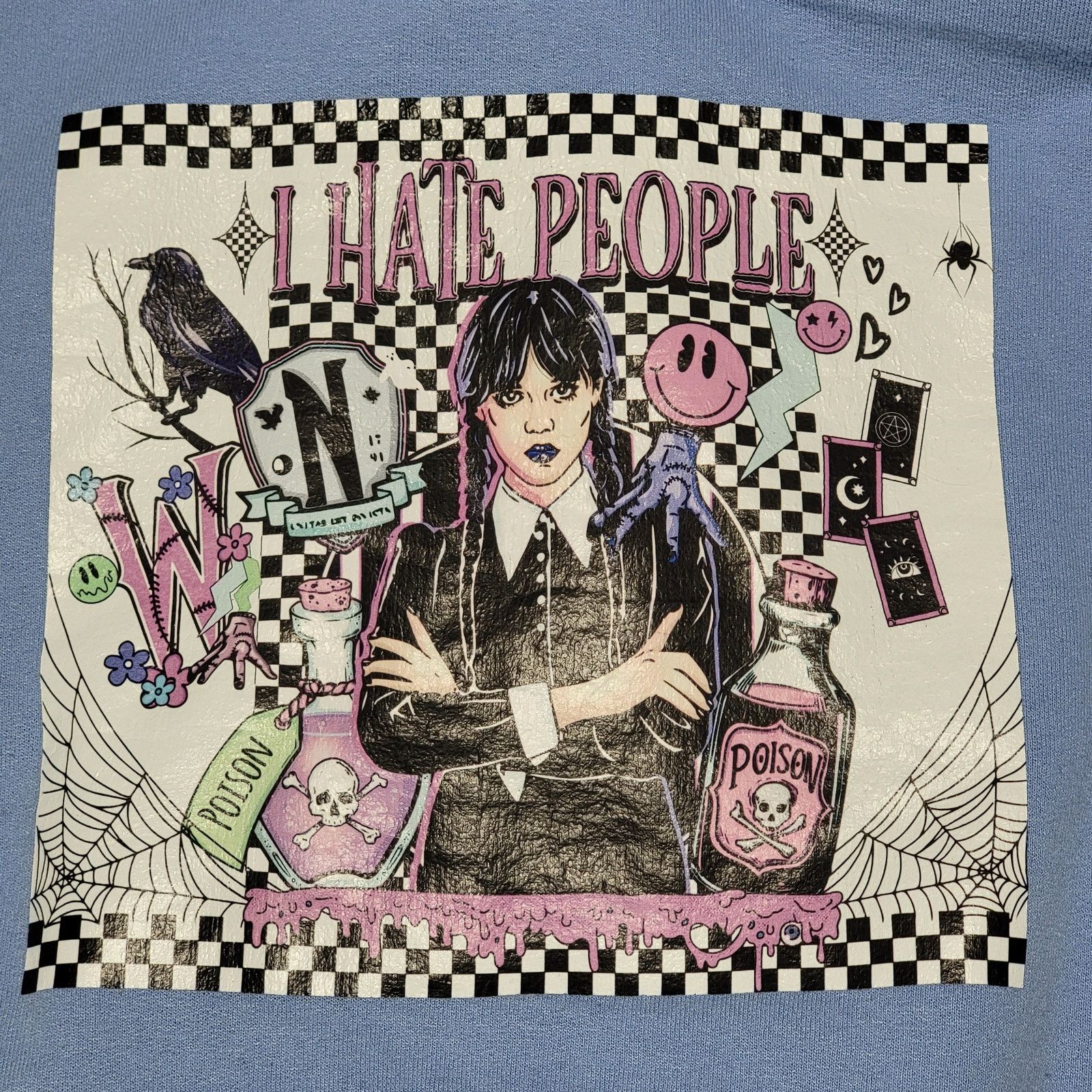 Gildan Wednesday LS Blue Hoodie (Gildan) "I Hate People" - Size XS Size XS / US 0-2 / IT 36-38 - 2 Thumbnail
