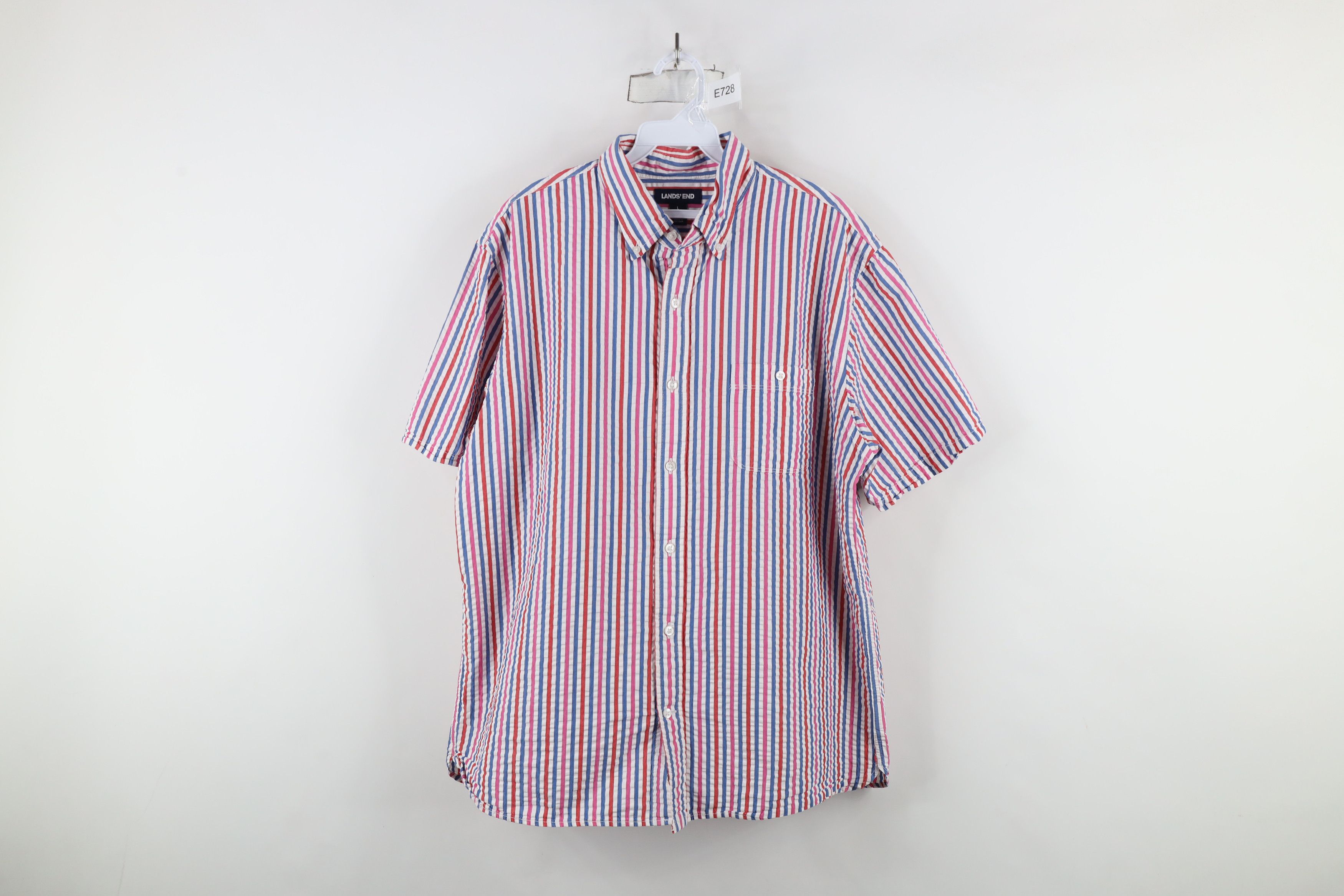 Lands' End × Vintage Vintage Lands End Fit Striped Seer Sucker Button Down Shirt Size US L / EU 52-54 / 3 - 1 Thumbnail