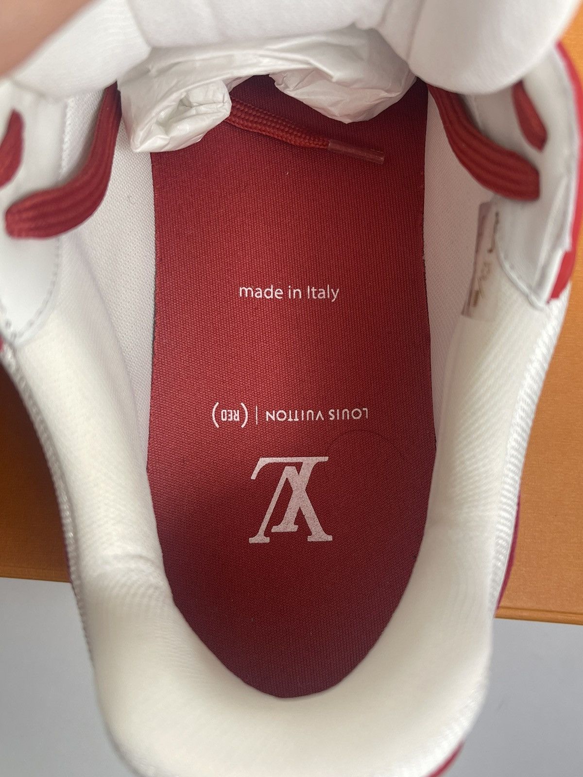Louis Vuitton VIRGIL ABLOG EXCLUSIVE RED LOGO EMBOSSED SNEAKERS Size US 8 / EU 41 - 10 Thumbnail