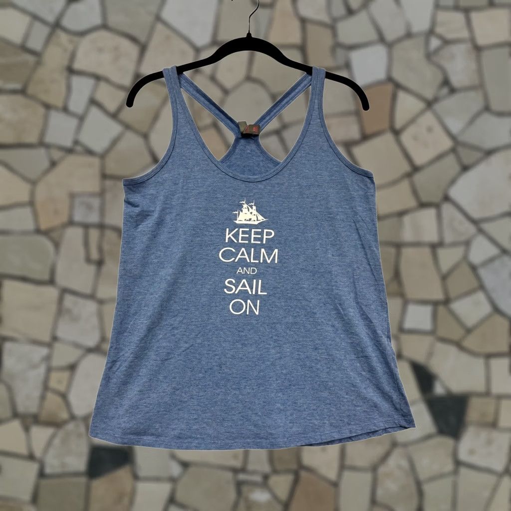 Vintage District Keep Calm And Sail On Blue Racerback Tank Top M Womens Tank Size M / US 6-8 / IT 42-44 - 1 Thumbnail