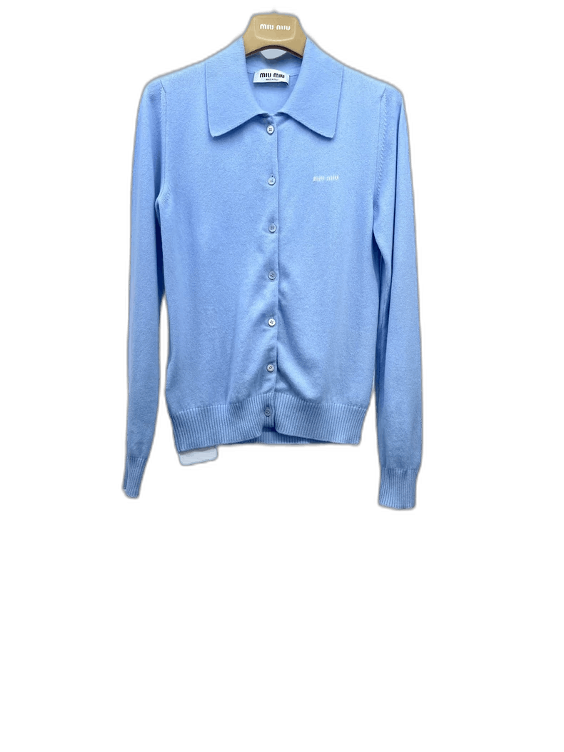 Miu Miu miumiu blue polo knit cardigan Size US S / EU 44-46 / 1 - 1 Thumbnail