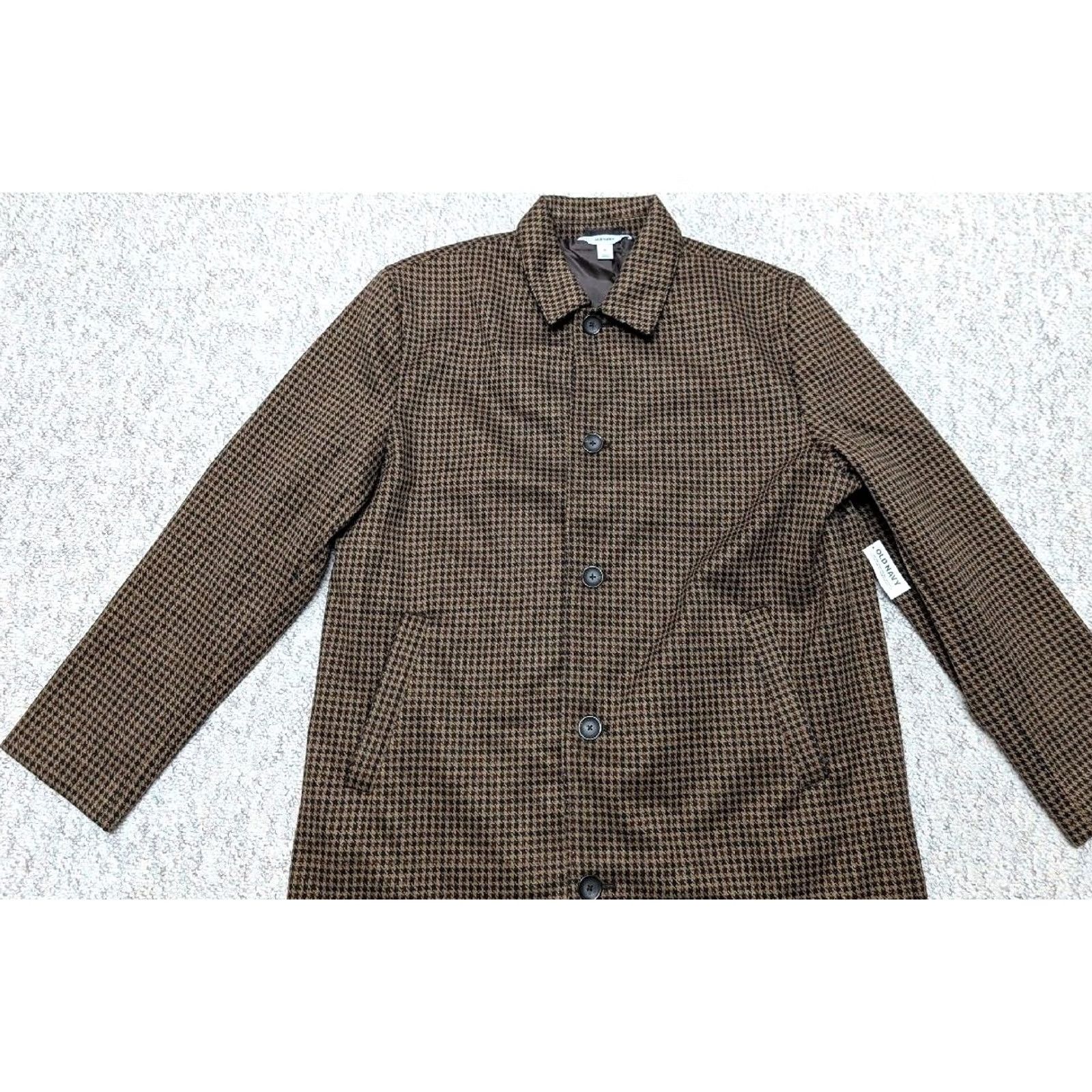 Old Navy VINTAGE Old Navy overcoat XL brown HOUNDSTOOTH trench coat 50L faux tweed NWT Size US XL / EU 56 / 4 - 5 Thumbnail