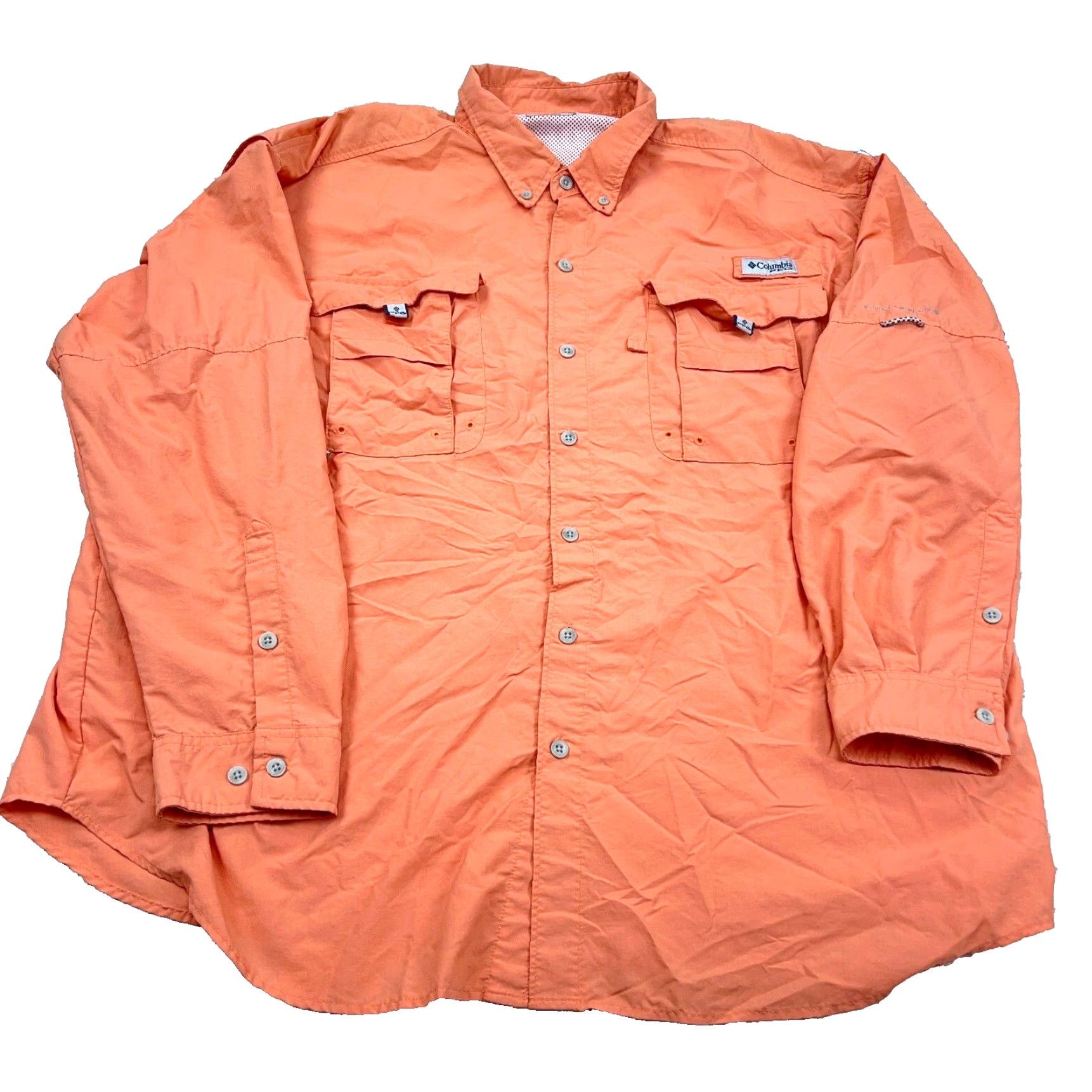 Vintage Columbia Shirt Men 2X Orange Button-Up Omni Shade Performance Tactel Nylon PFG Long Sleeve Casual Travel UV Size US XXL / EU 58 / 5 - 2 Thumbnail