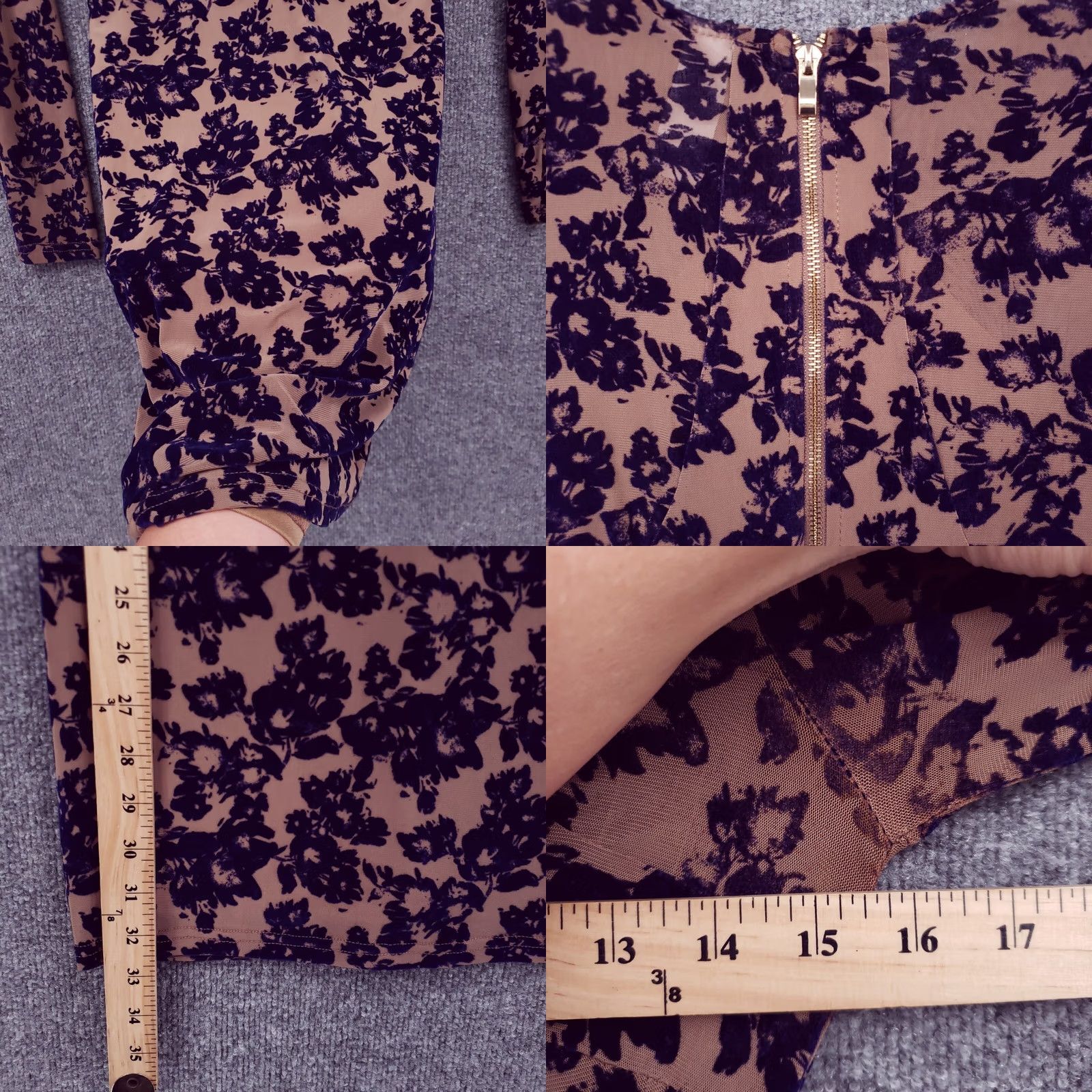 Vintage Windsor Dress Womens XS Brown Floral Crew Neck Long Sleeves Mini Short Length Size XS / US 0-2 / IT 36-38 - 8 Thumbnail