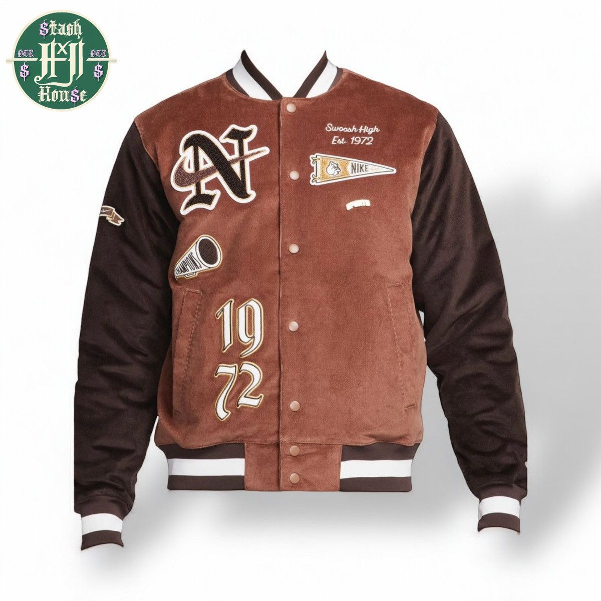Nike Nike Swoosh High Varsity Jacket (Brown) – Size L Size US L / EU 52-54 / 3 - 1 Thumbnail