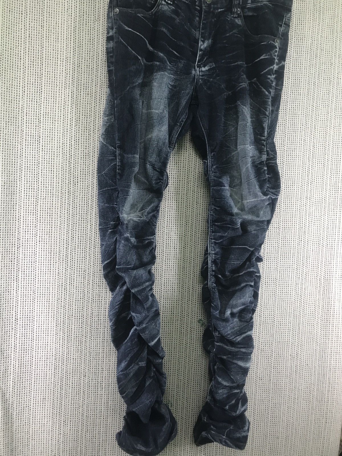 Japanese Brand Vintage Distressed Stacked Denim Jeans Washed Black Slim Fit Size US 33 - 3 Thumbnail