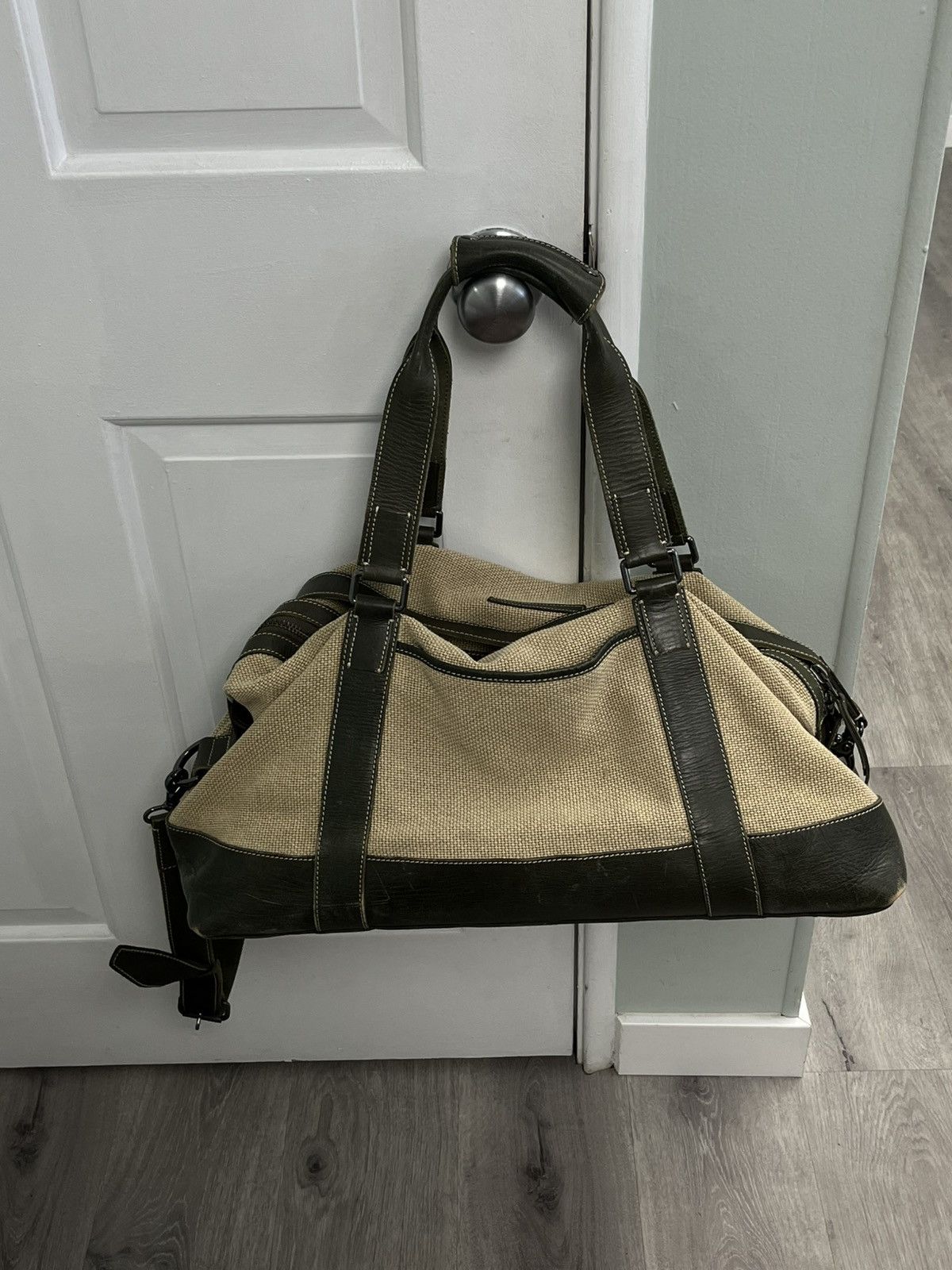 John Varvatos Leather and canvas duffel bag. Size ONE SIZE - 7 Thumbnail