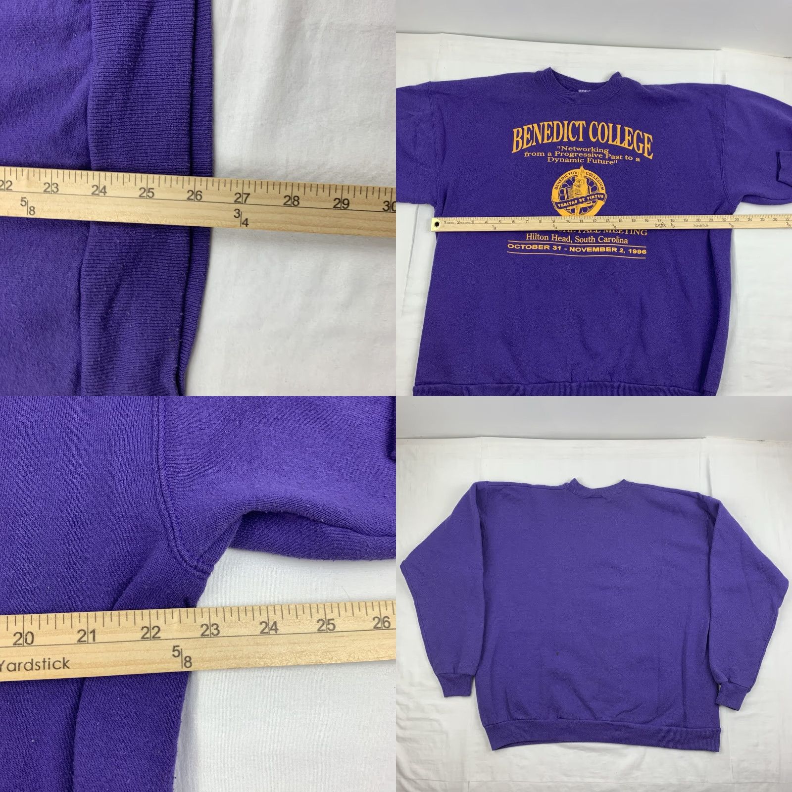 Hanes VINTAGE Benedict College Sweatshirt Men's XL Purple College 90s School Pullover Size US XL / EU 56 / 4 - 8 Thumbnail