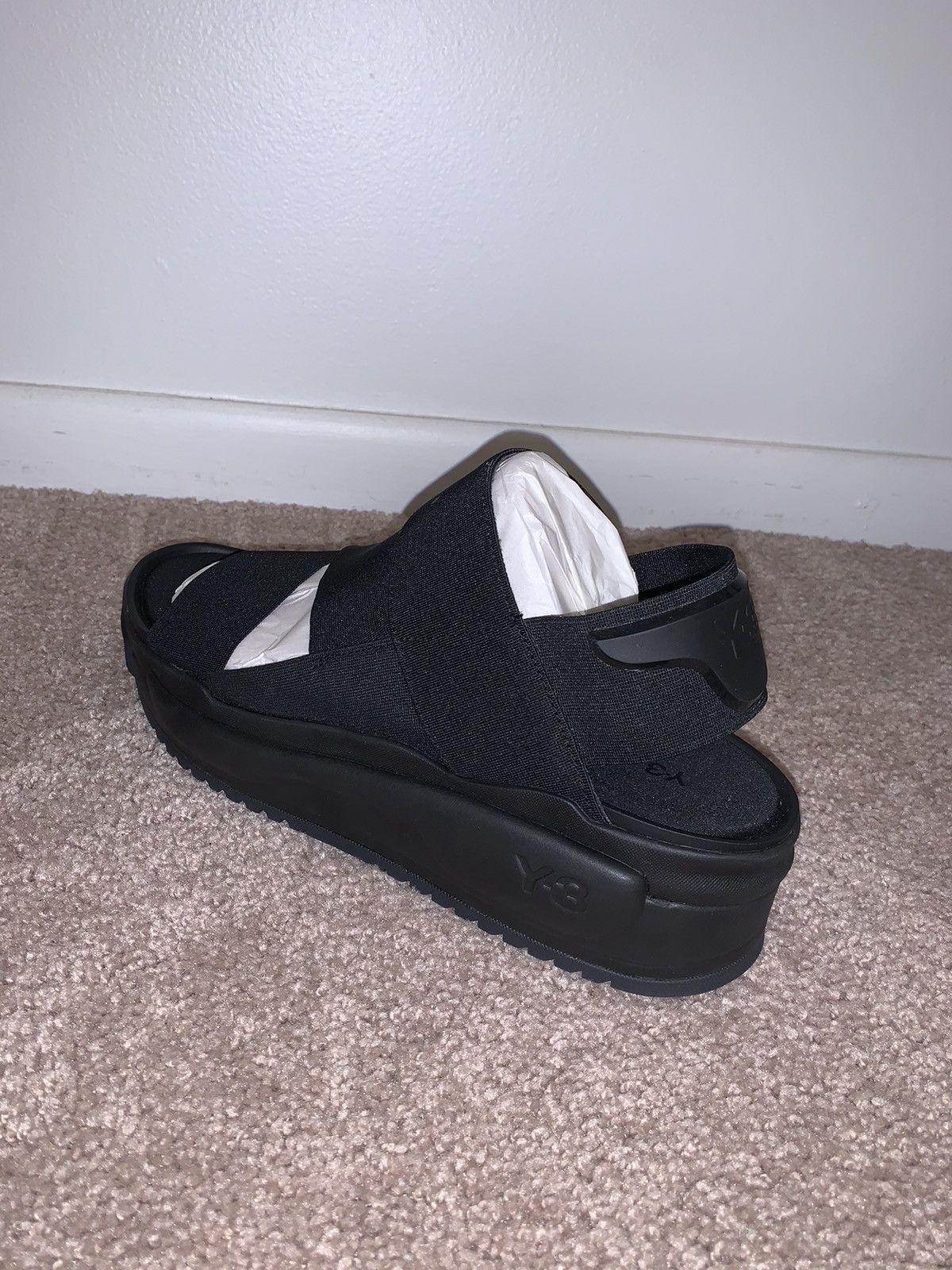 Yohji Yamamoto Y3 RIVALRY TRIPLE BLACK QASA STRAP PLATFORM SANDAL Size US 12 / EU 45 - 2 Thumbnail