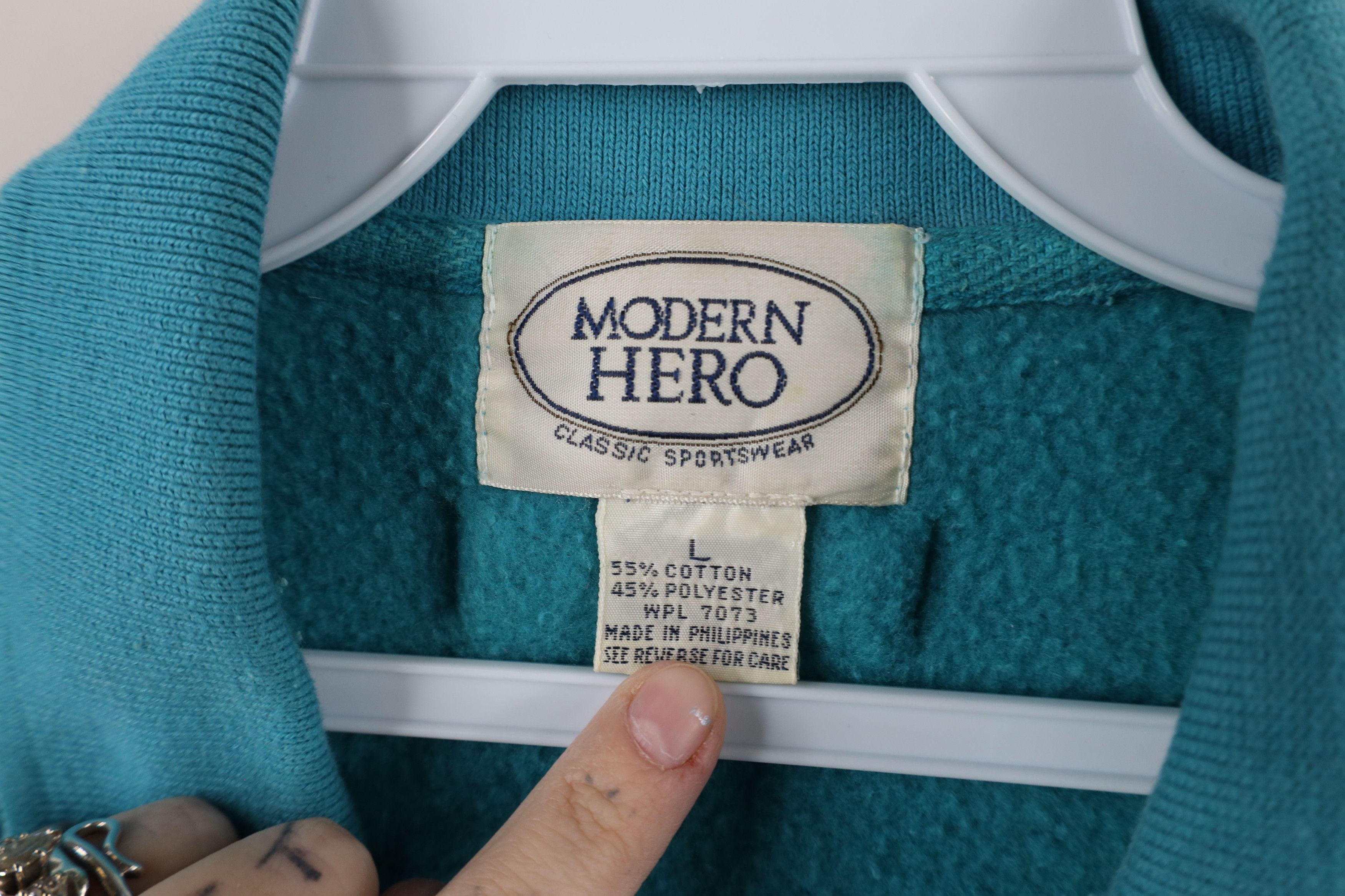 Vintage Vintage 90s Streetwear Boxy Fit Collared Sweatshirt Teal Size US L / EU 52-54 / 3 - 5 Thumbnail