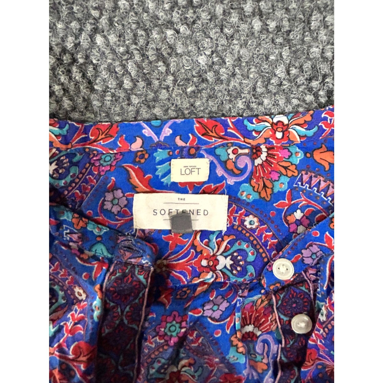 Loft LOFT The Softened Shirt Blouse Womens Medium Blue Paisley Boho Tunic Shirt Size M / US 6-8 / IT 42-44 - 4 Thumbnail