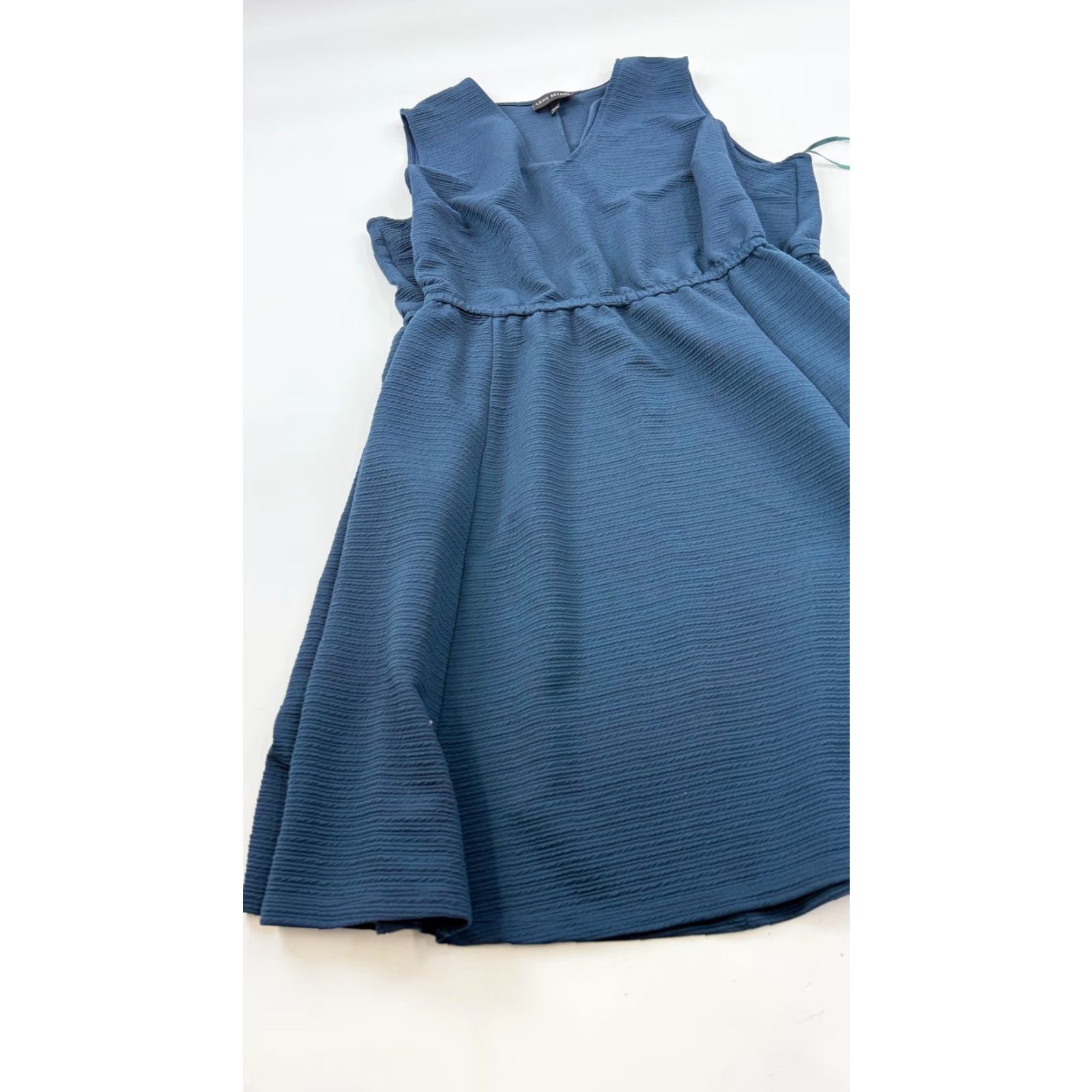 Vintage Lane Bryant Dress Womens 4X Blue Textured Knit Sleeveless Fit & Flare Knee Length V-Neck Solid Plus Size 26/28 Size XXL / US 16-18 / IT 52-54 - 2 Thumbnail