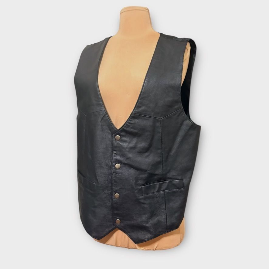 Other Vintage Black Leather Moto Vest Men's Large Snap Motorcycle Size US L / EU 52-54 / 3 - 2 Thumbnail