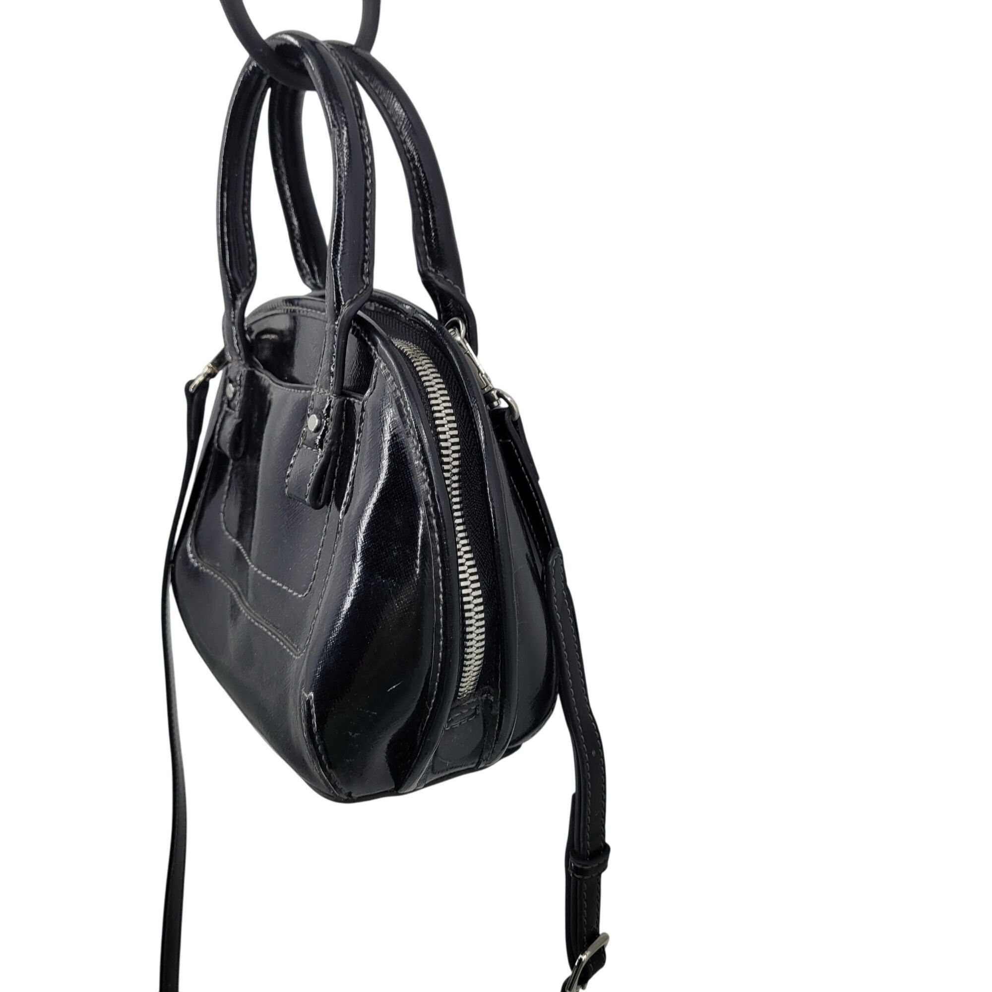 Nine West Vtg Black Faux Patent Leather Mini Top Handle Satchel Crossb Size ONE SIZE - 7 Thumbnail