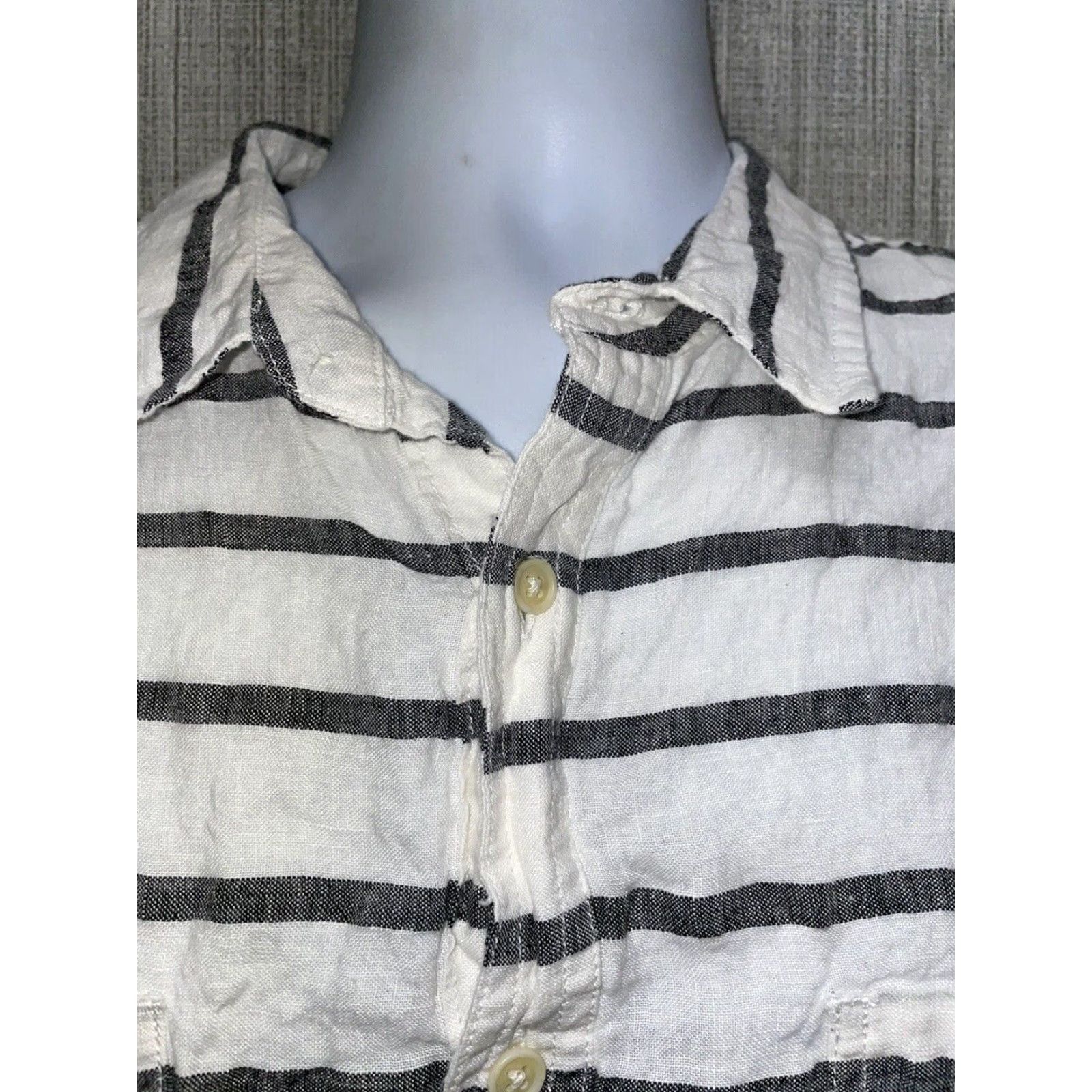 Lucky Brand Lucky Brand Linen Shirt Men XL Gray Striped Button-Down Long Sleeve Size US XL / EU 56 / 4 - 2 Thumbnail
