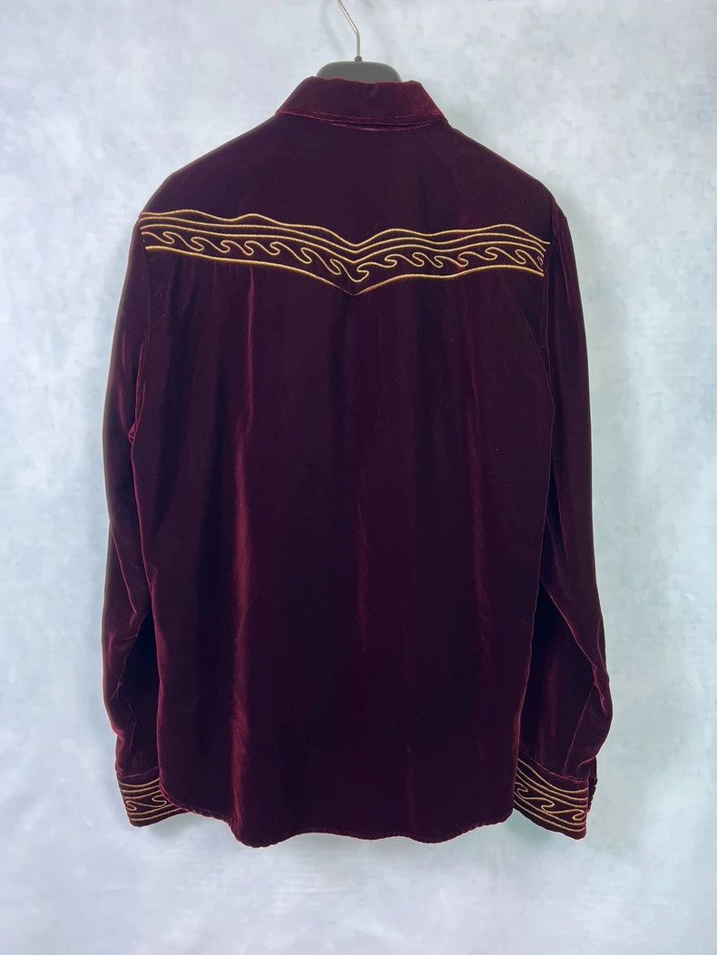 Yves Saint Laurent Saint Laurent18fw Gold Threaded Court Red Velvet Shirt 2503 Size US XXS / EU 40 - 2 Thumbnail