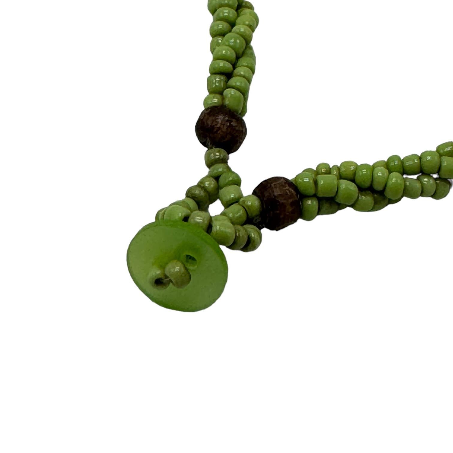 Handmade Handmade Beaded Green Twist Necklace with Button Closure Size ONE SIZE - 3 Thumbnail