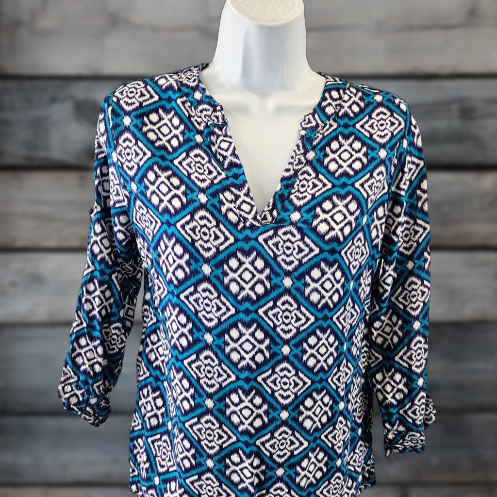 Vintage Pixley Womens Top Sz Small Blue 3/4 Sleeve Rayon Shirt Blouse Womens Small Blue 3/4 Sleeve Rayon Pixley Size S / US 4 / IT 40 - 1 Thumbnail