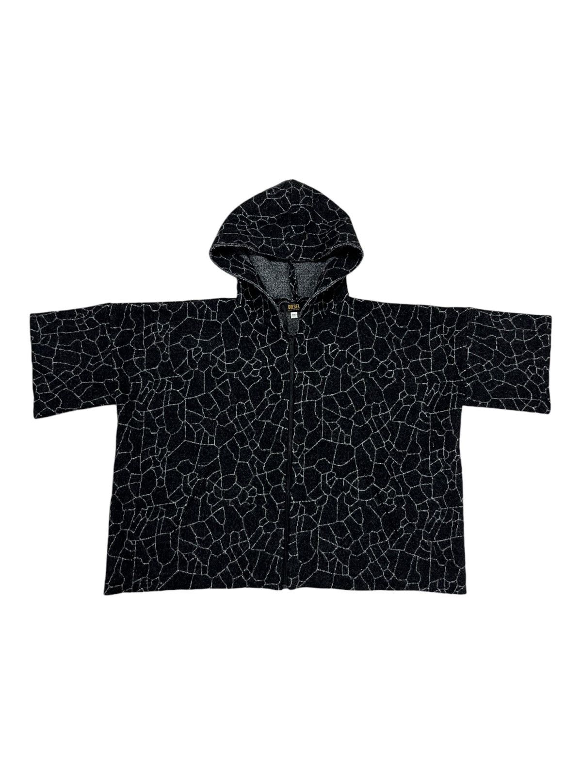Diesel × Diesel Black Gold Y2K Diesel Dress & Impress Marble Texture Wool Hoodie Poncho Size US M / EU 48-50 / 2 - 2 Thumbnail